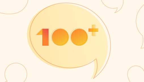 A header image showing an illustrated speech bubble with the text 100+ inside