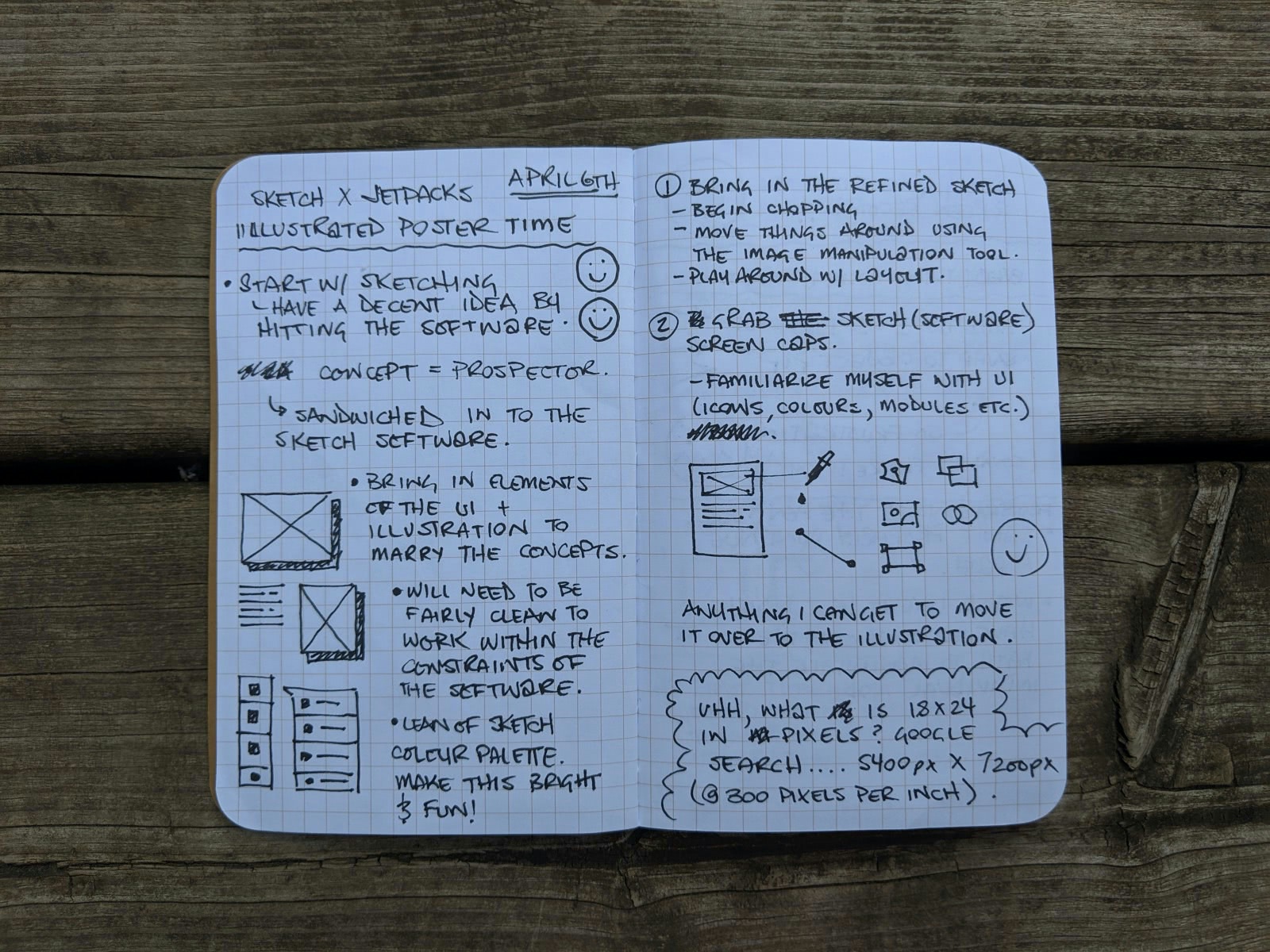 A photo showing an open notebook with notes about the poster brief