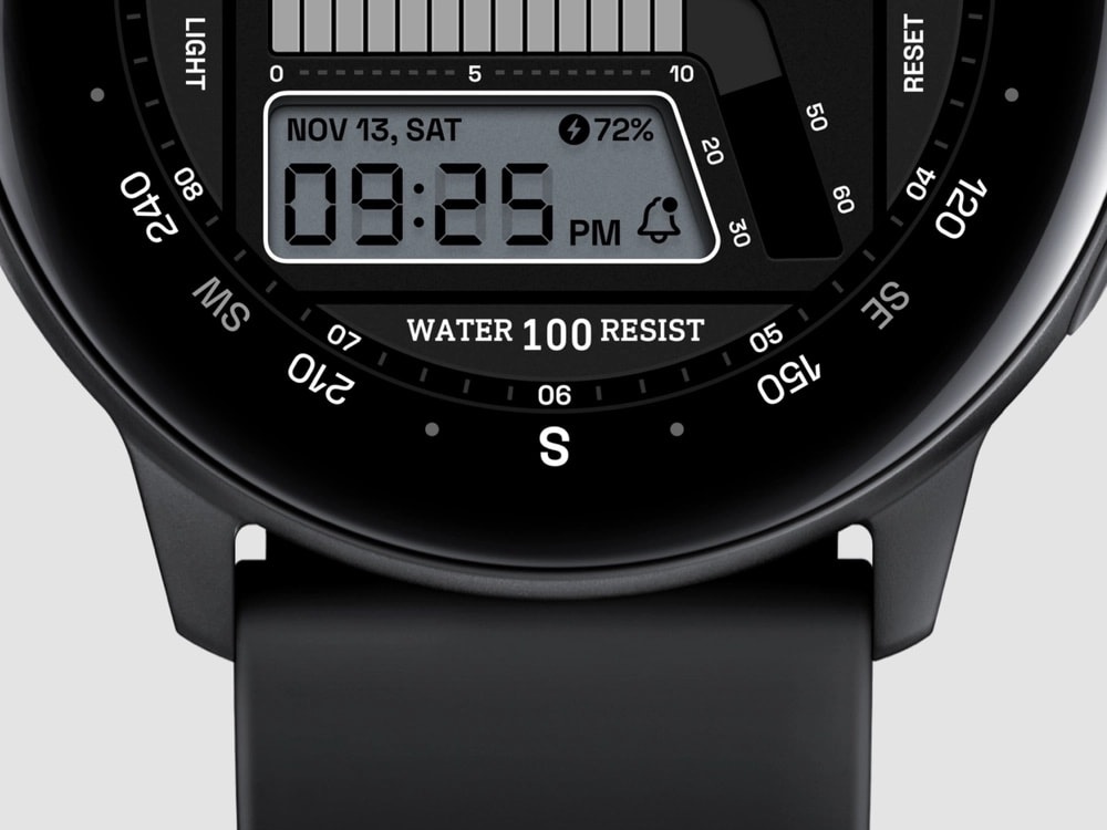 A realistic illustration of the lower portion of a watch face and its strap.