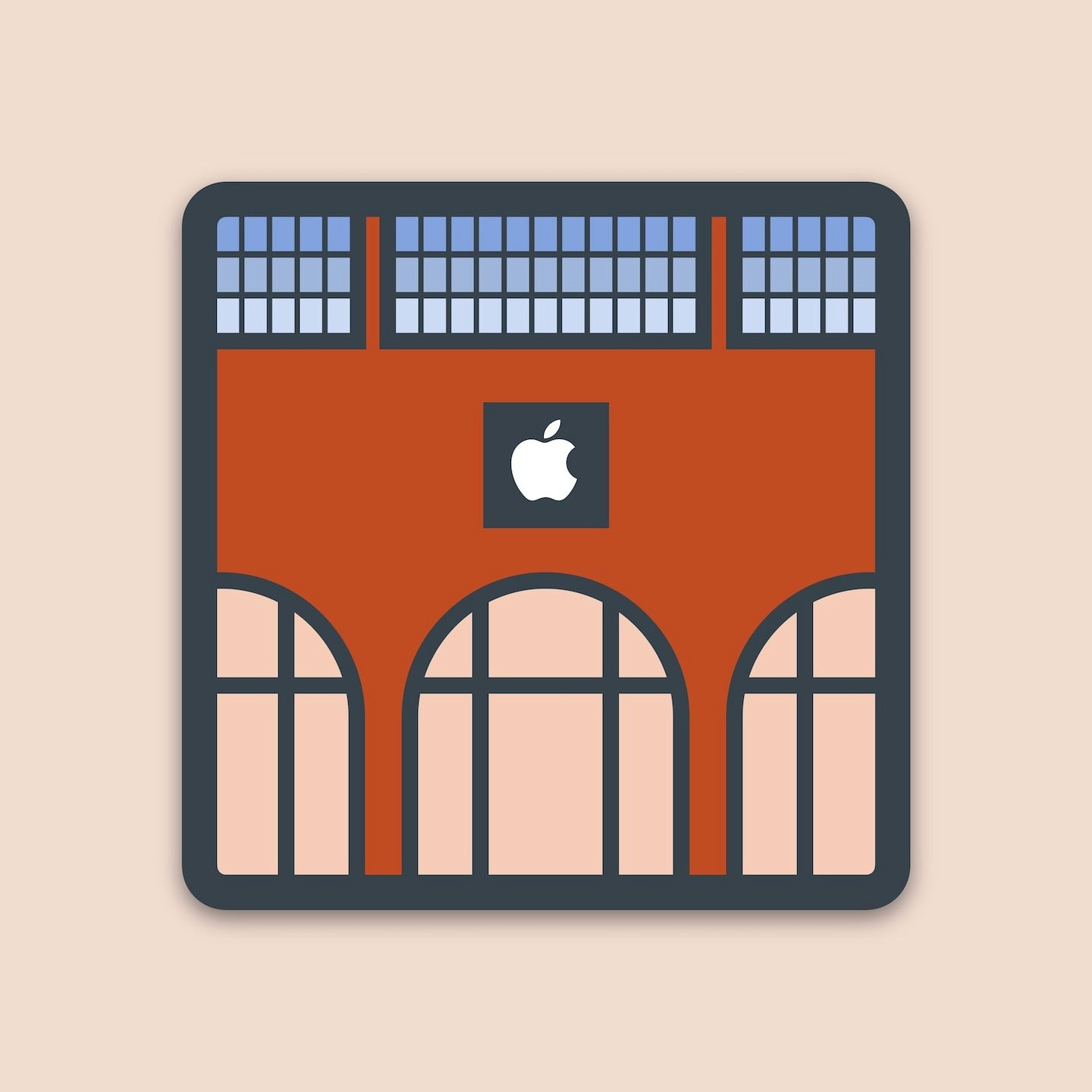 A minimalistic illustration of the front of the Williamsburg Apple Store.