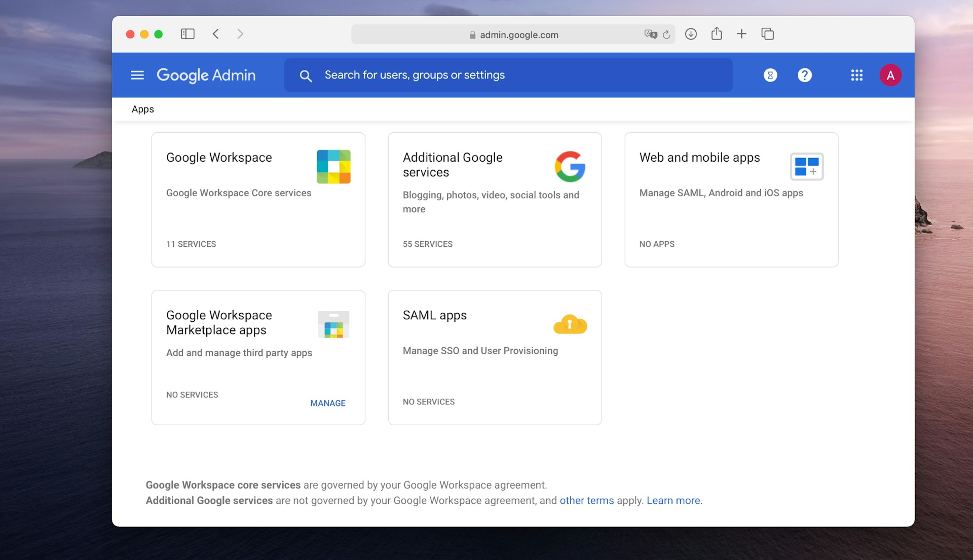 An image showing the apps section in Google Suite