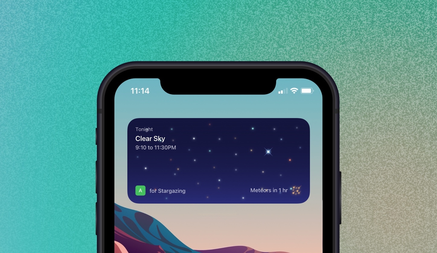 Mockup of astronomy widget for iOS made in Sketch