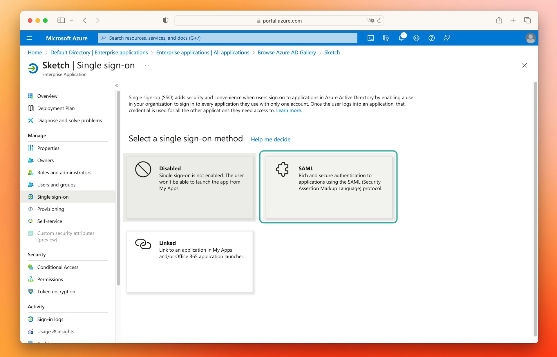 An image showing the SAML button