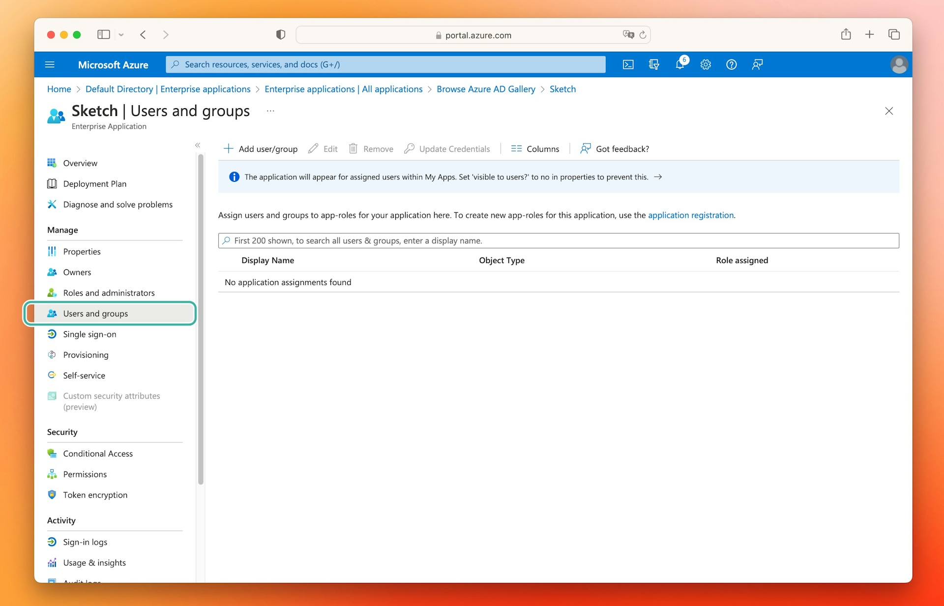 An image showing the users and groups section in azure