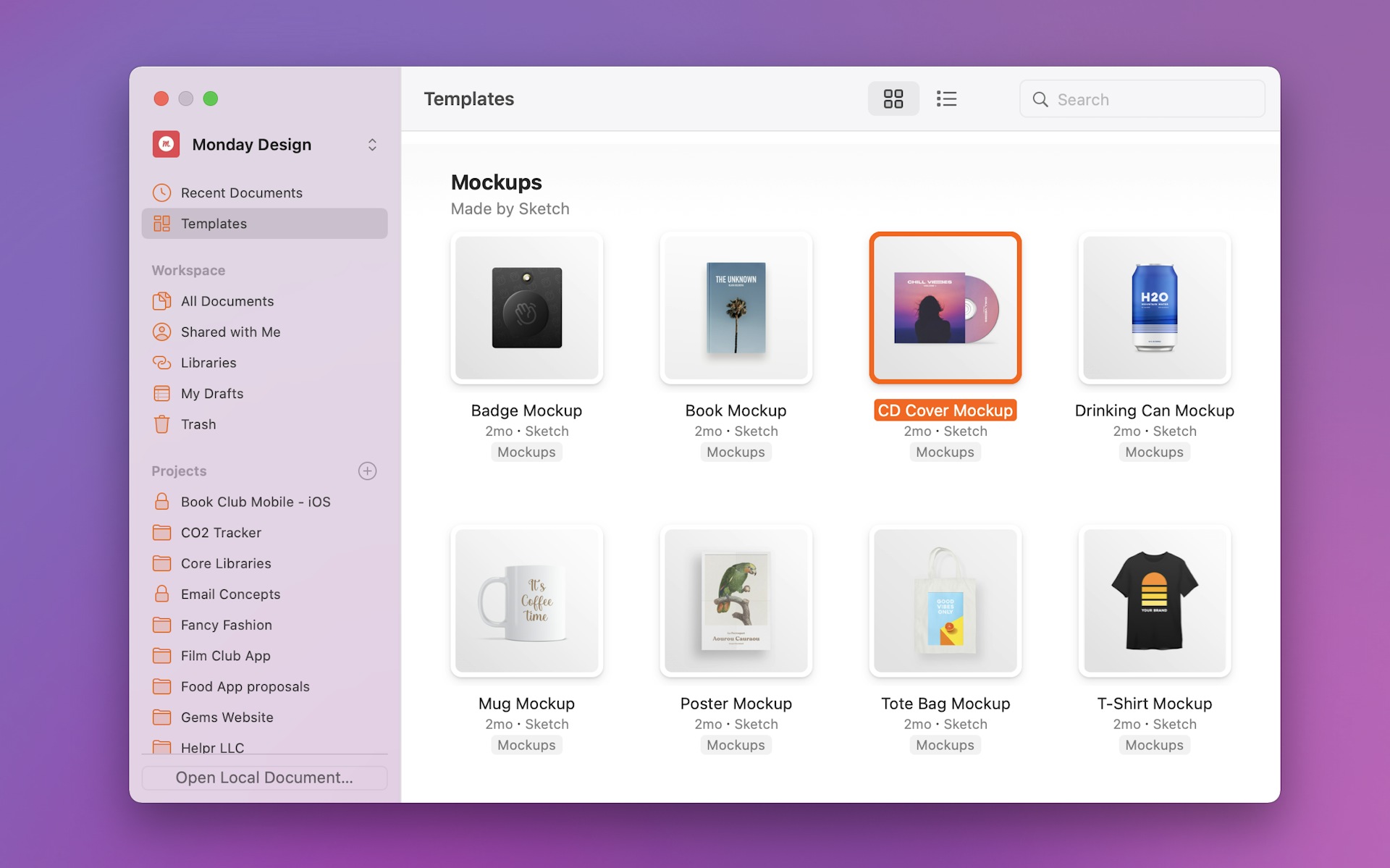 An image showing various Mockup templates in Sketch.