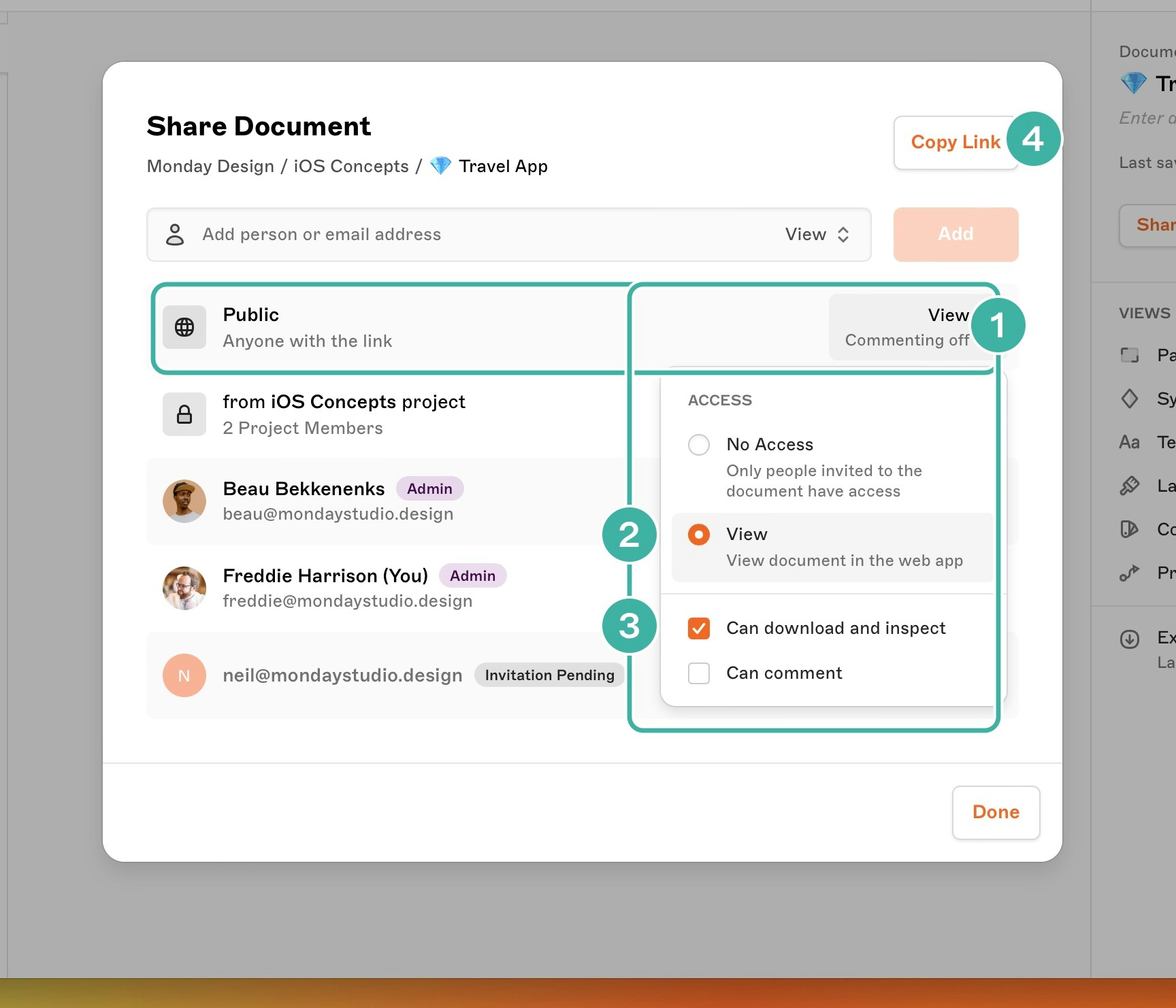 An image showing how to give viewing permissions to the documents link.