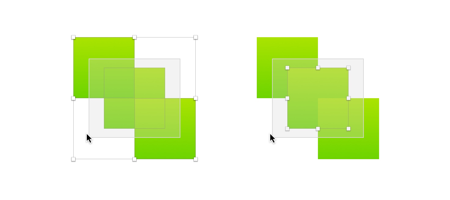 An image showing how the option modifier affects click and drag selections