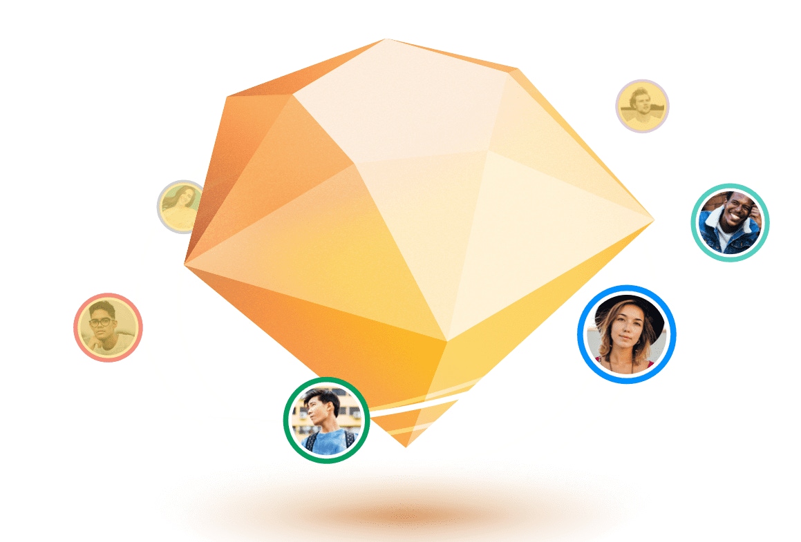 real-time collaboration avatars floating around a sketch diamond