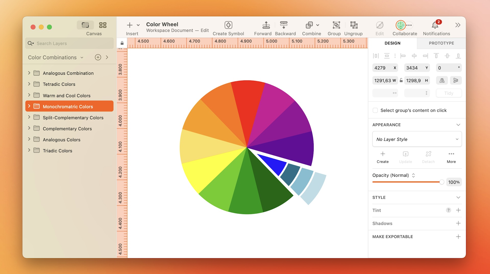 An image showing a monochromatic color scheme on the color wheel.