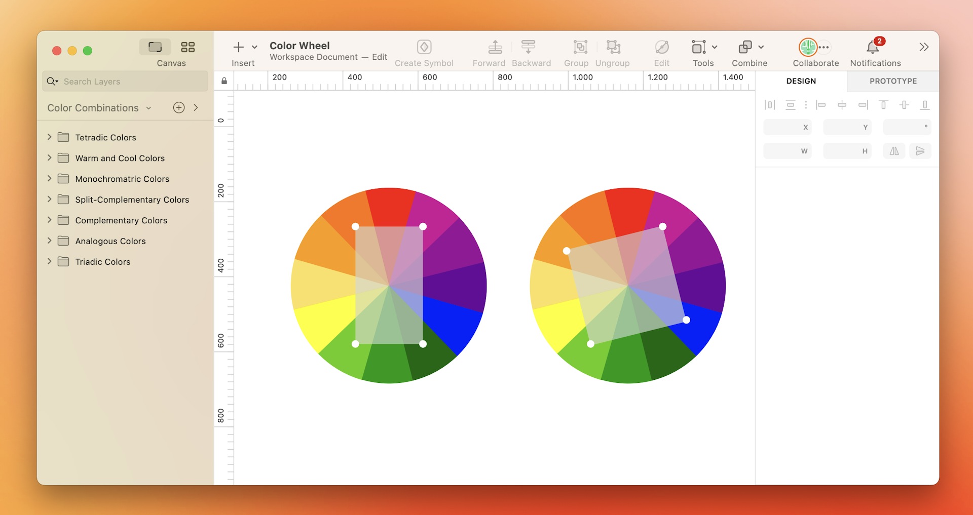 An image showing tetradic color combinations on the color wheel.