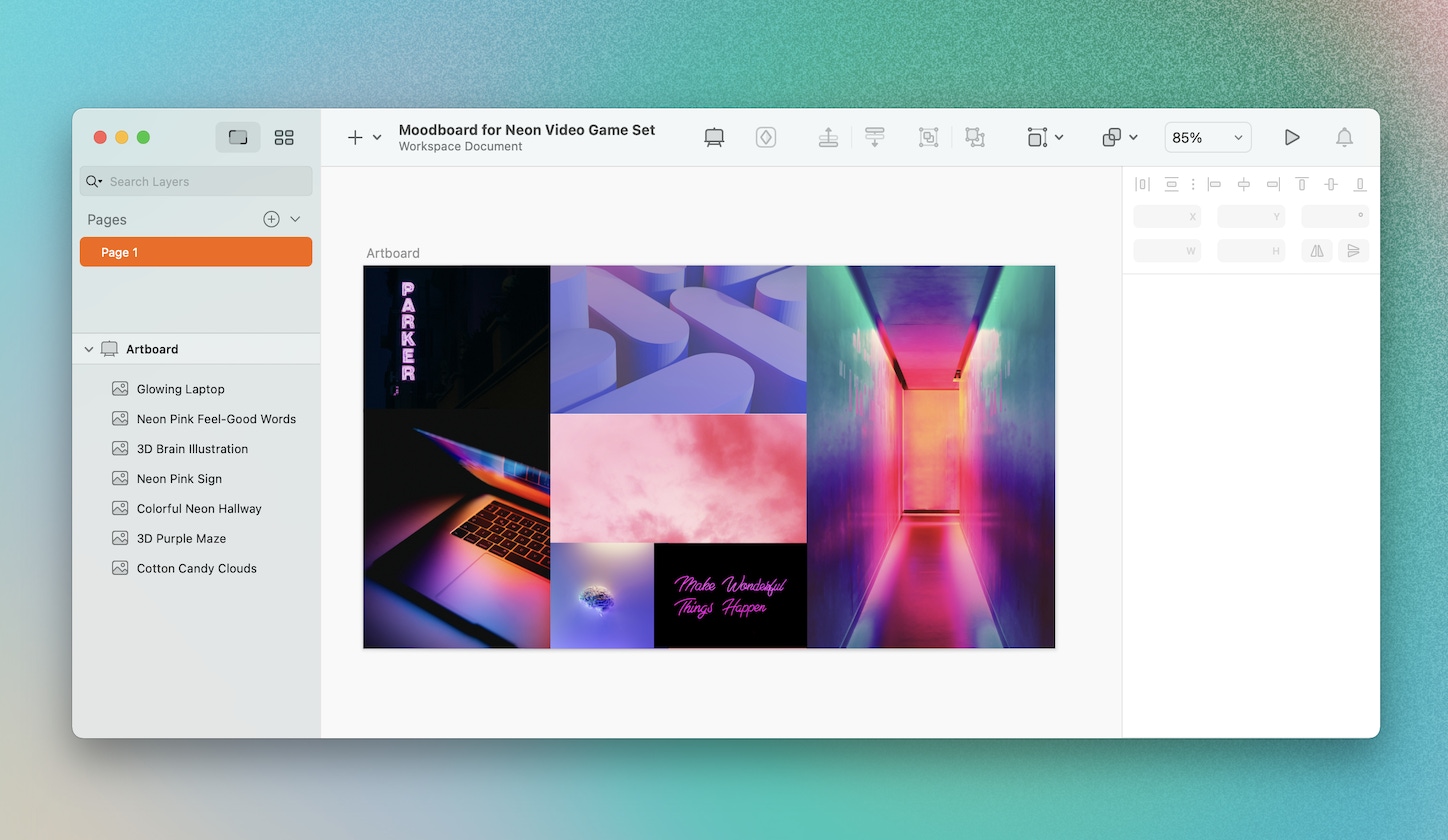 Screenshot showing a moodboard created in Sketch