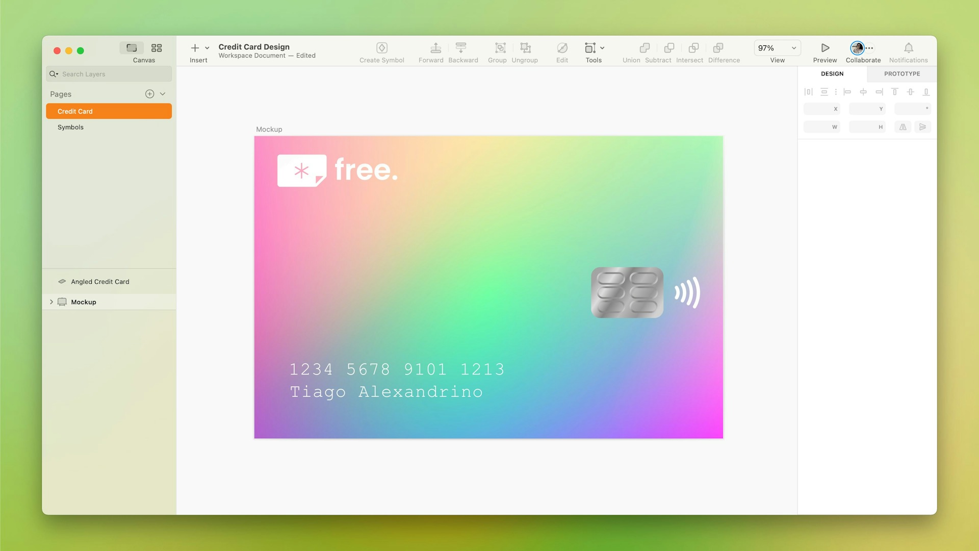 An image showing a credit card designed in Sketch.