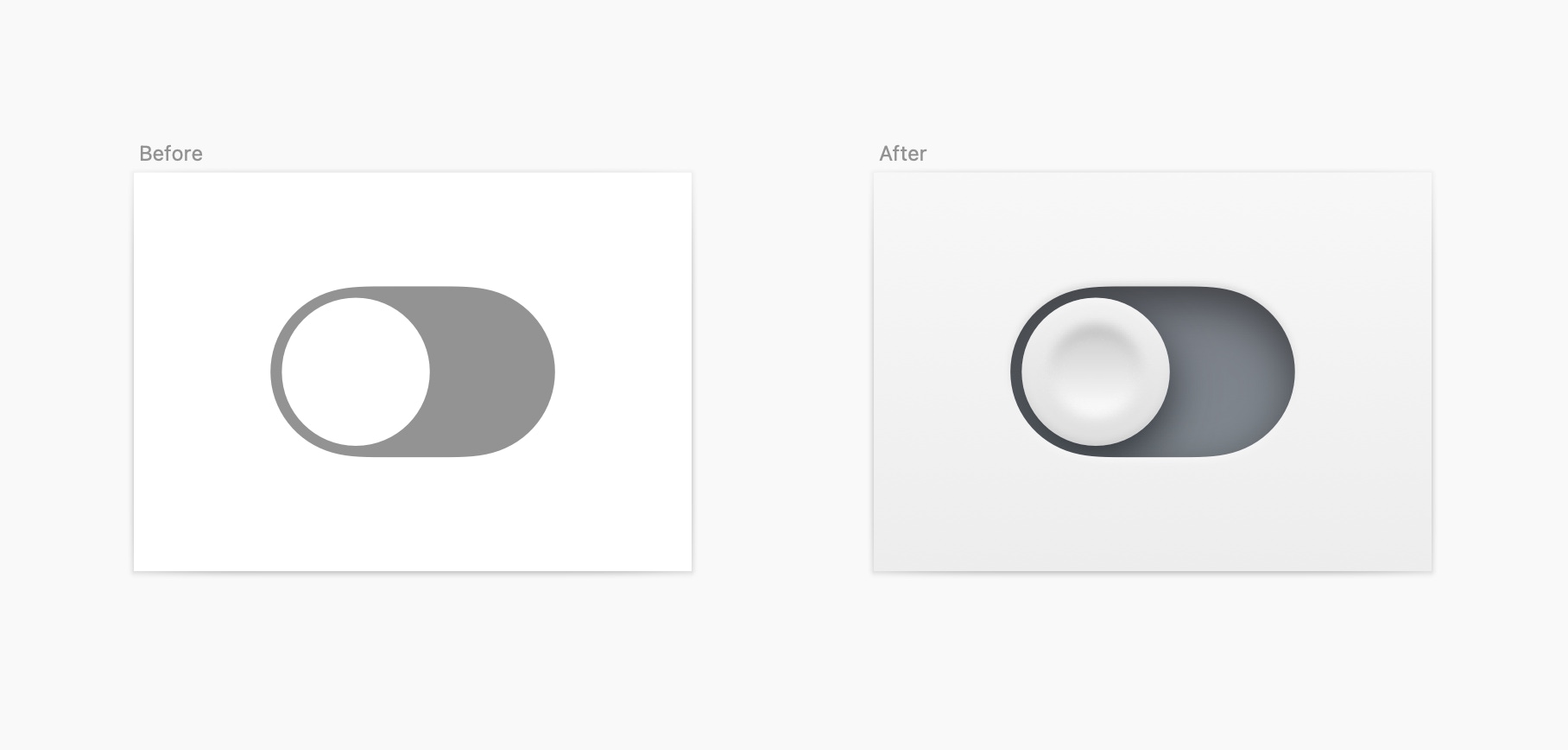 An image showing a switch in Sketch before and after applying depth effects