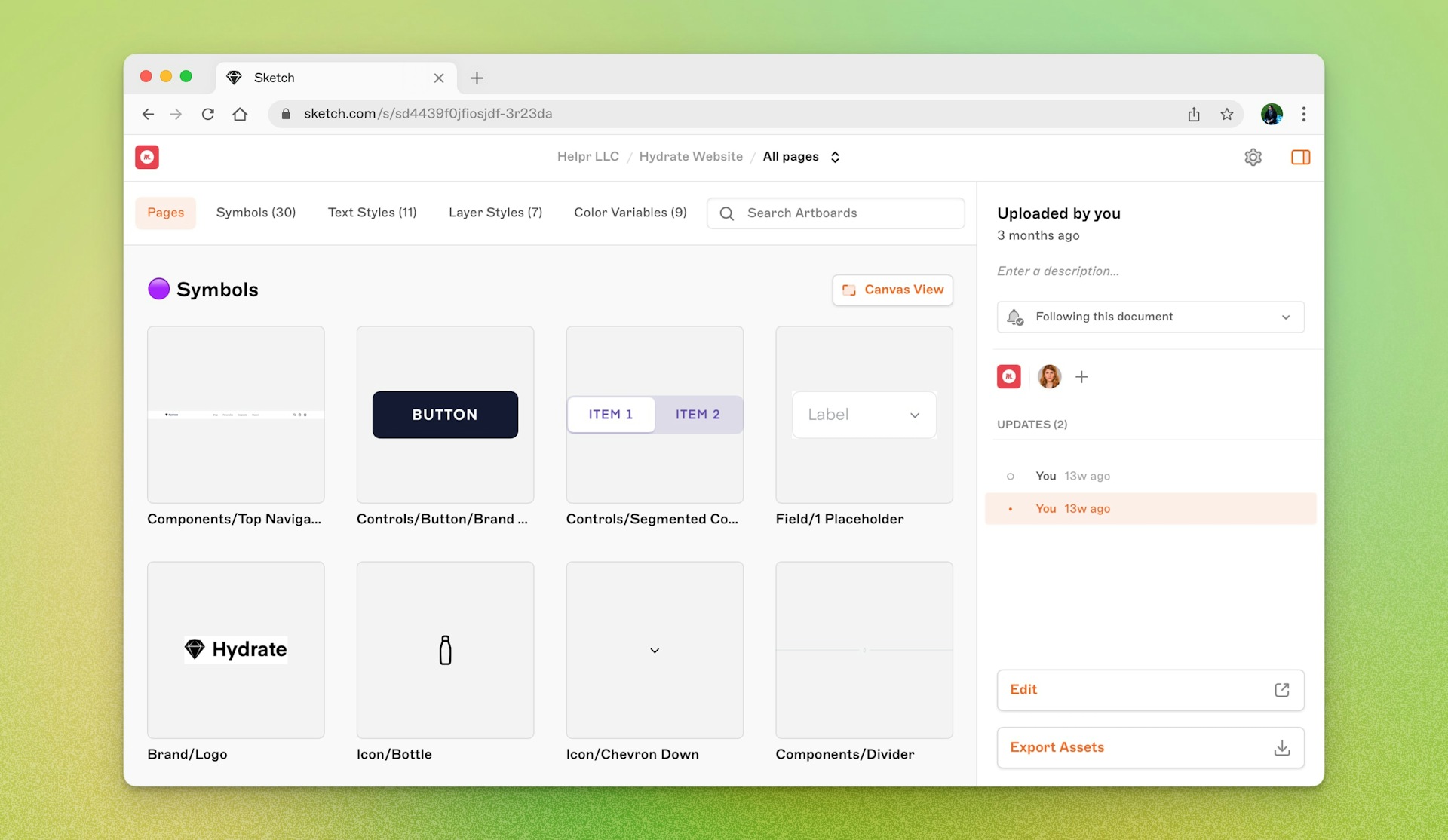 Example of a design system built in Sketch