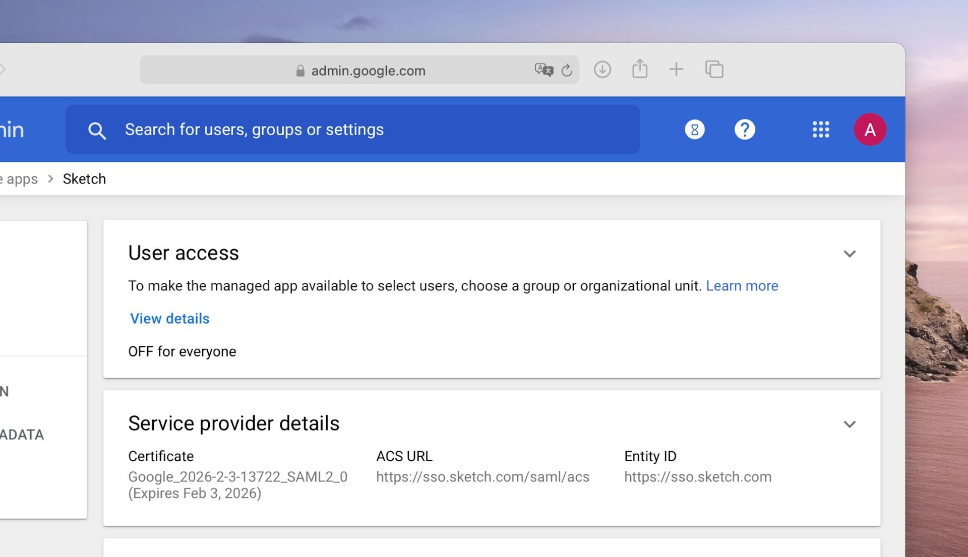 An image showing the user access preferences