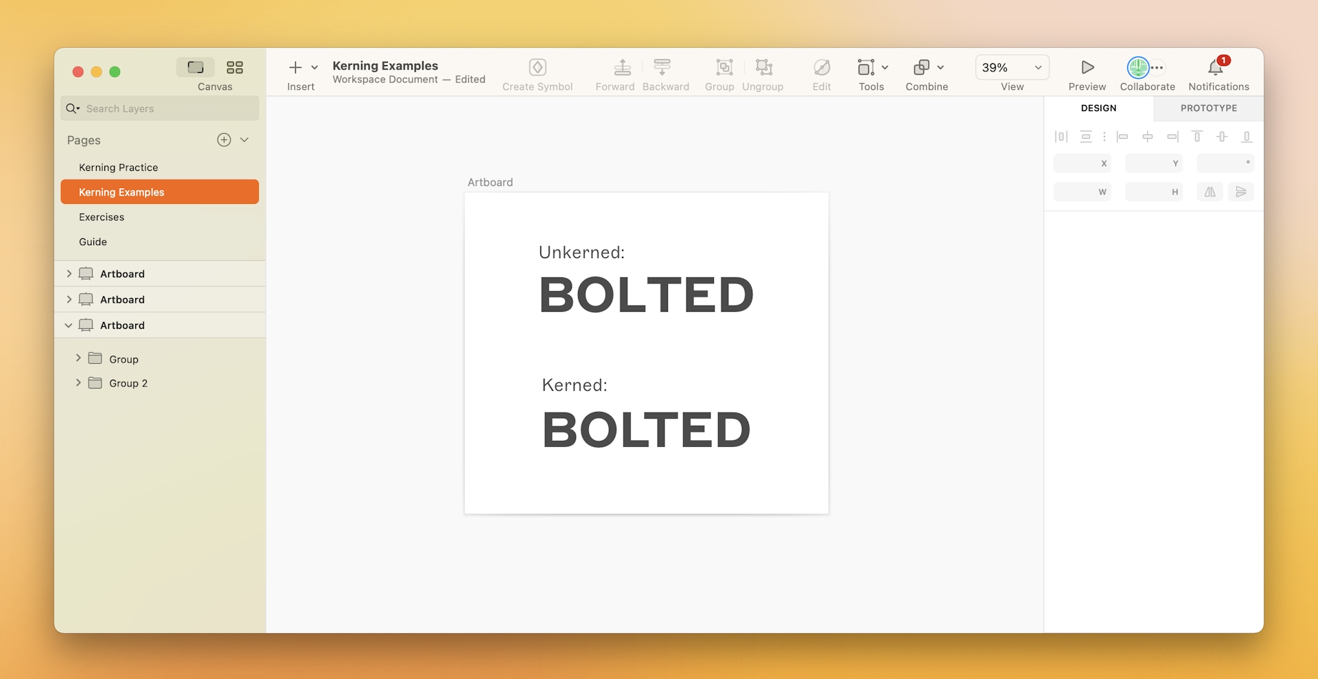 An image showing the difference between kerned and unkerned text.