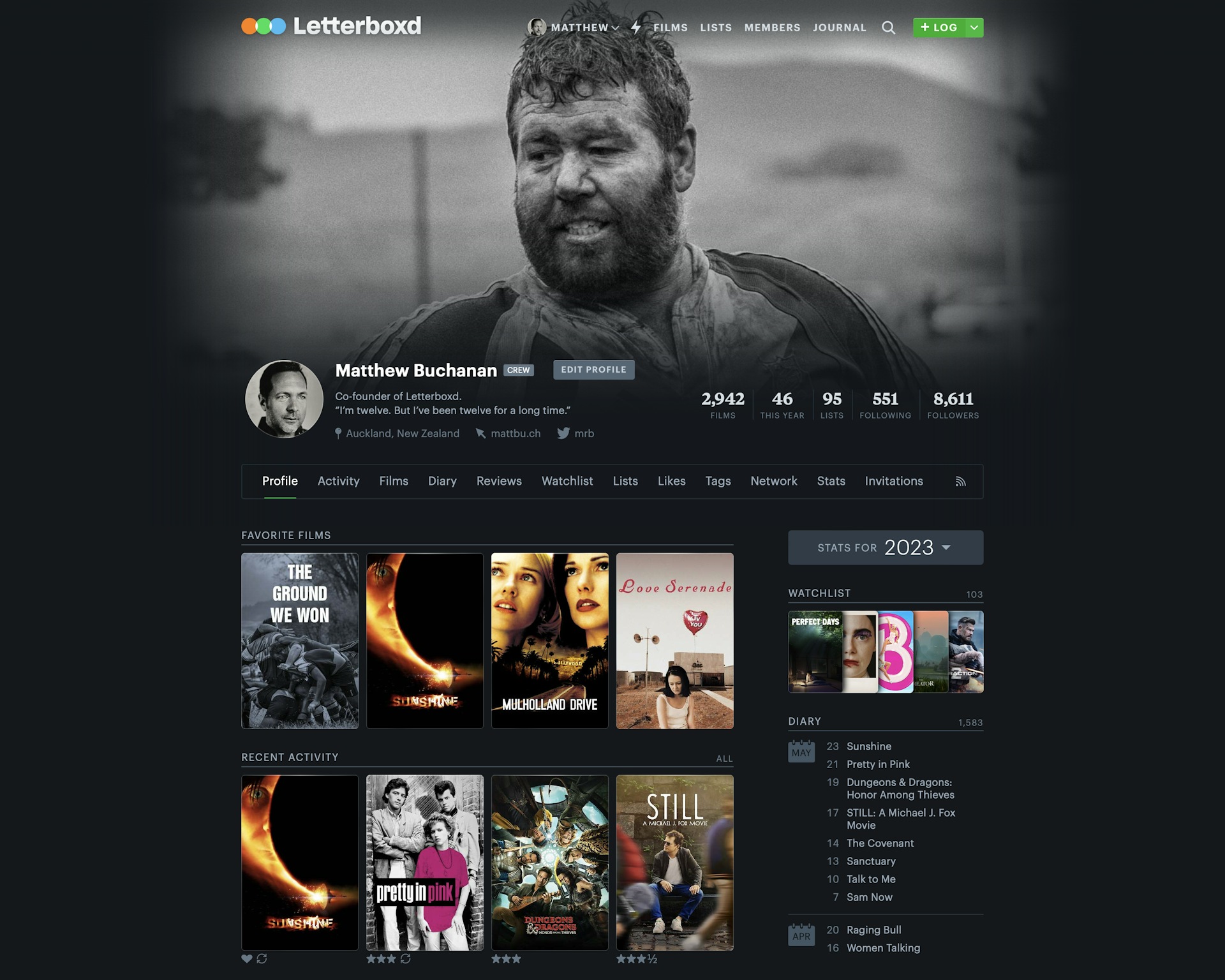 Screenshot of Letterboxd profile page designed in Sketch