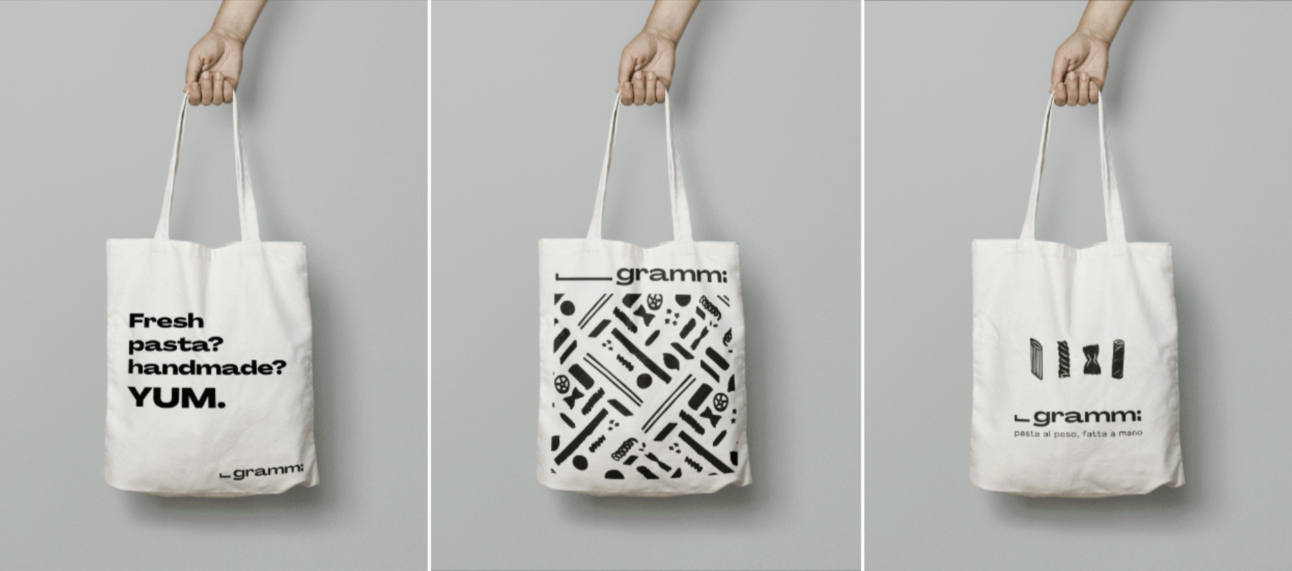 An image showing tote bags Giulia Virtus Azzoni designed for Grammi — business idea she came up with.