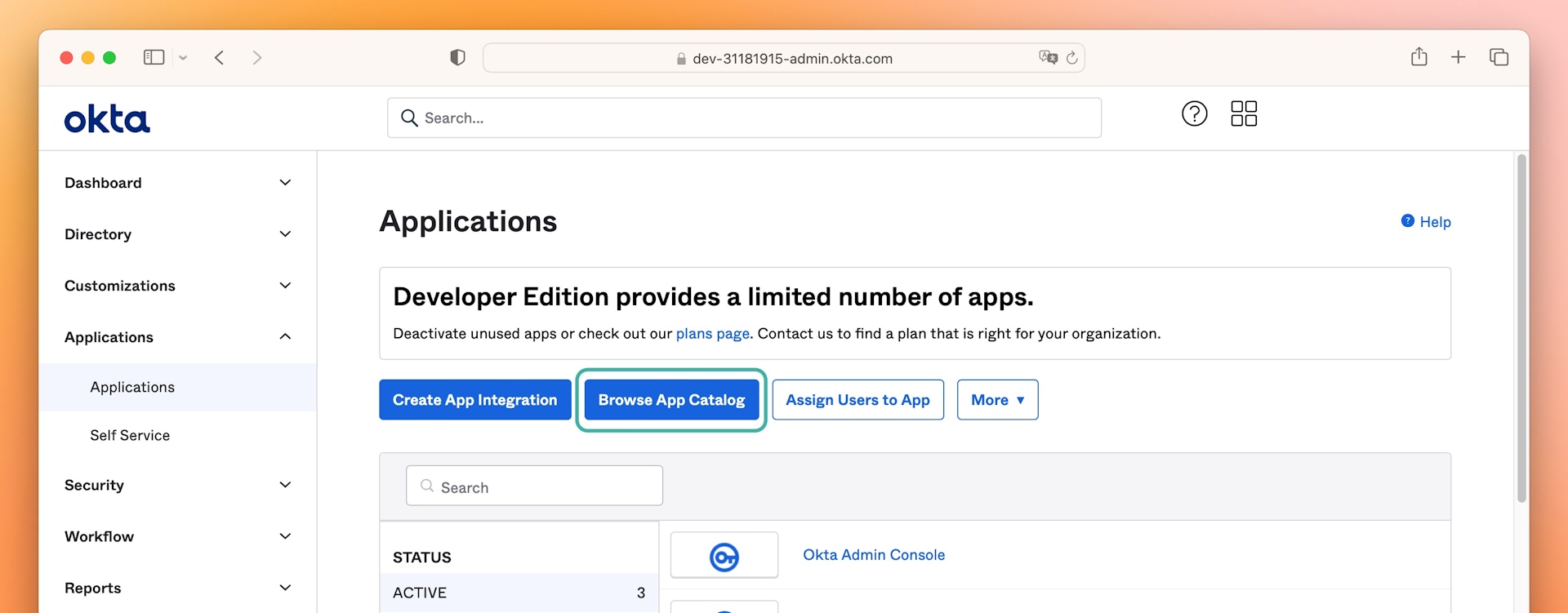 An image showing the Browse App Catalog button in Okta