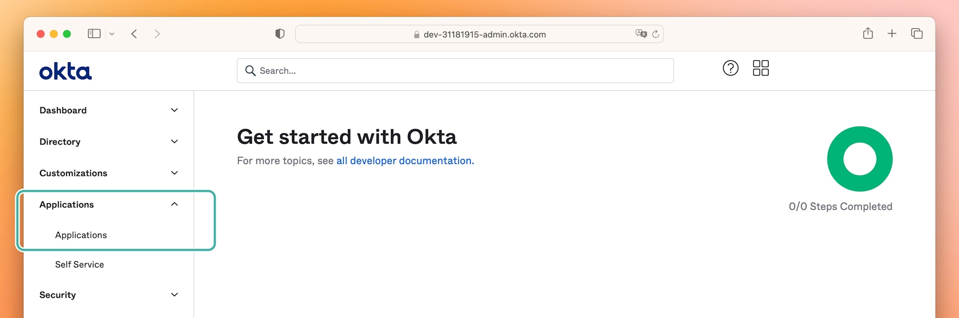 An image showing the Applications menu in Okta