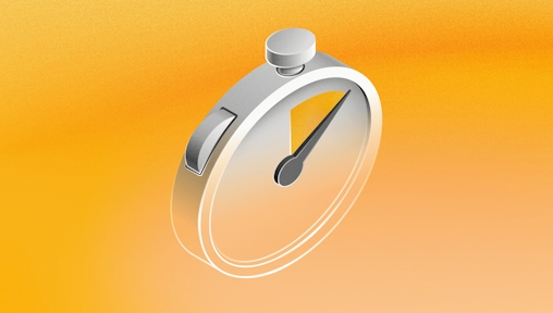 An illustration showing a 3D stopwatch on a yellow background