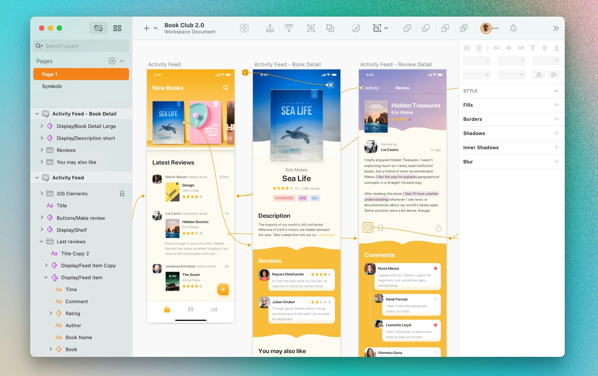 An image of a prototype in Sketch showing hotspots and links