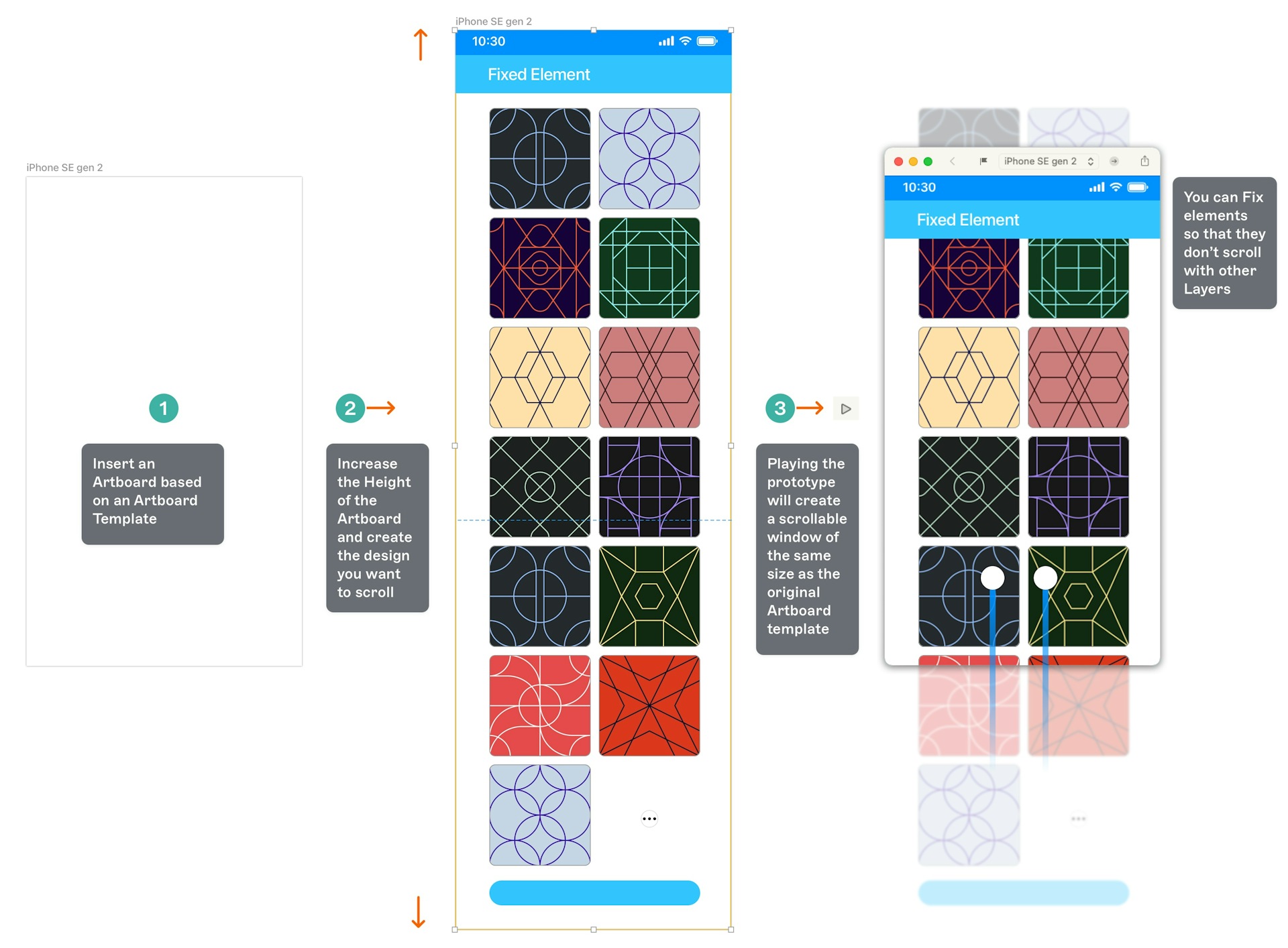 An image showing how to create a vertically scrolling prototype