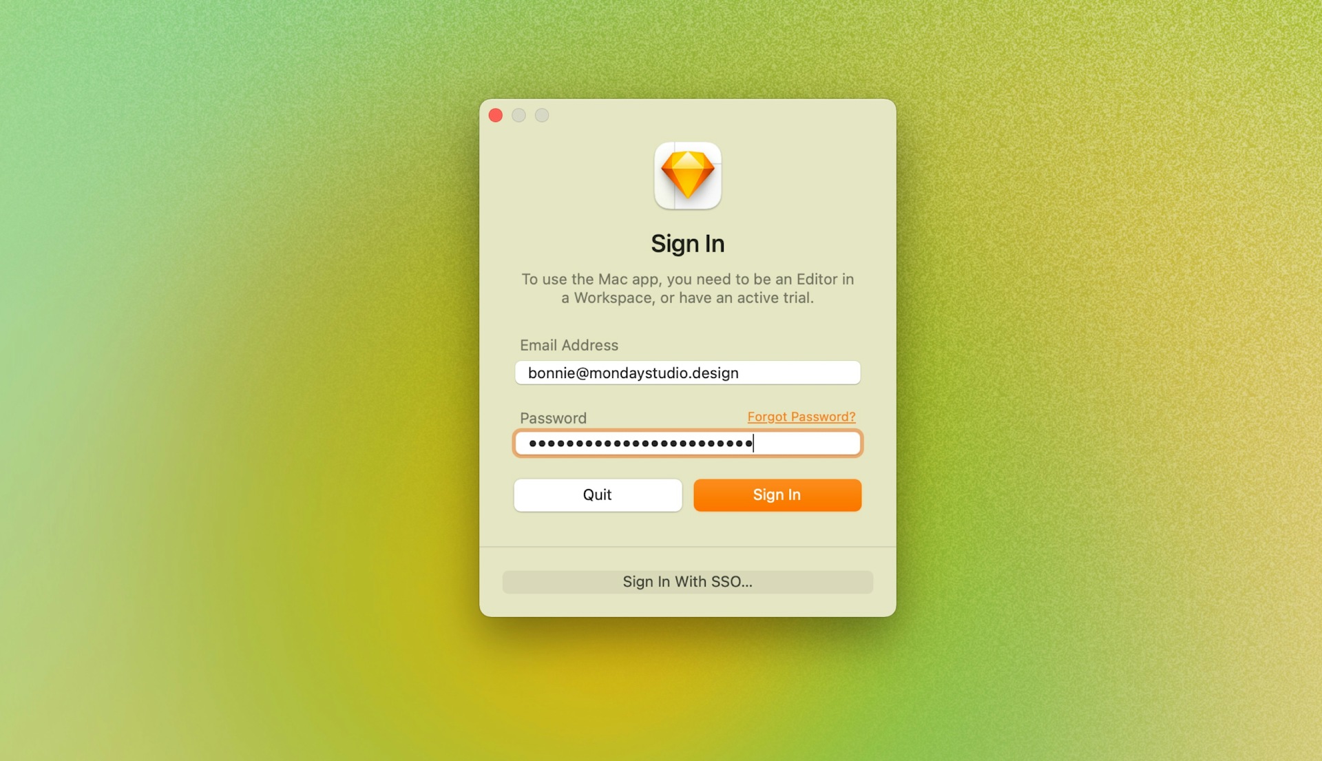 An imagine showing the sign in modal of the mac app