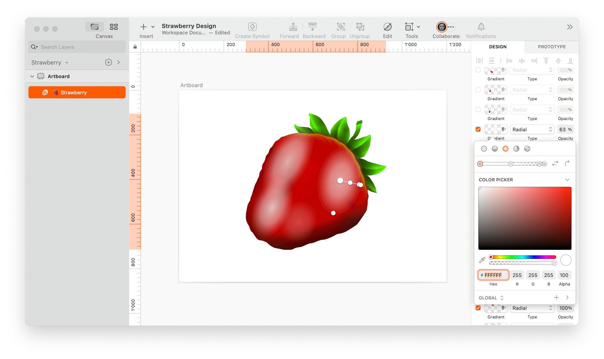 image of one-layered strawberry made in Sketch