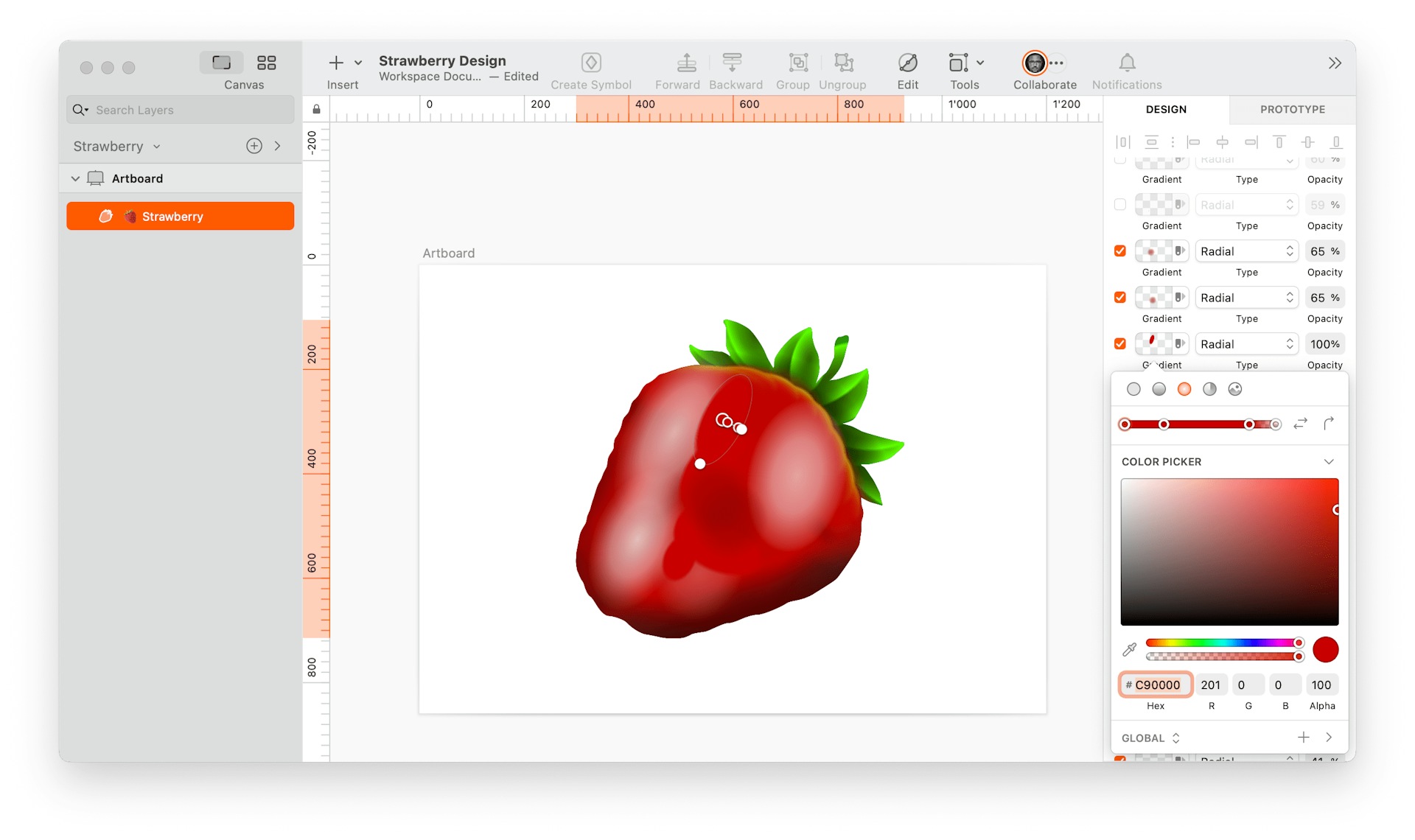 image of one-layered strawberry made in Sketch