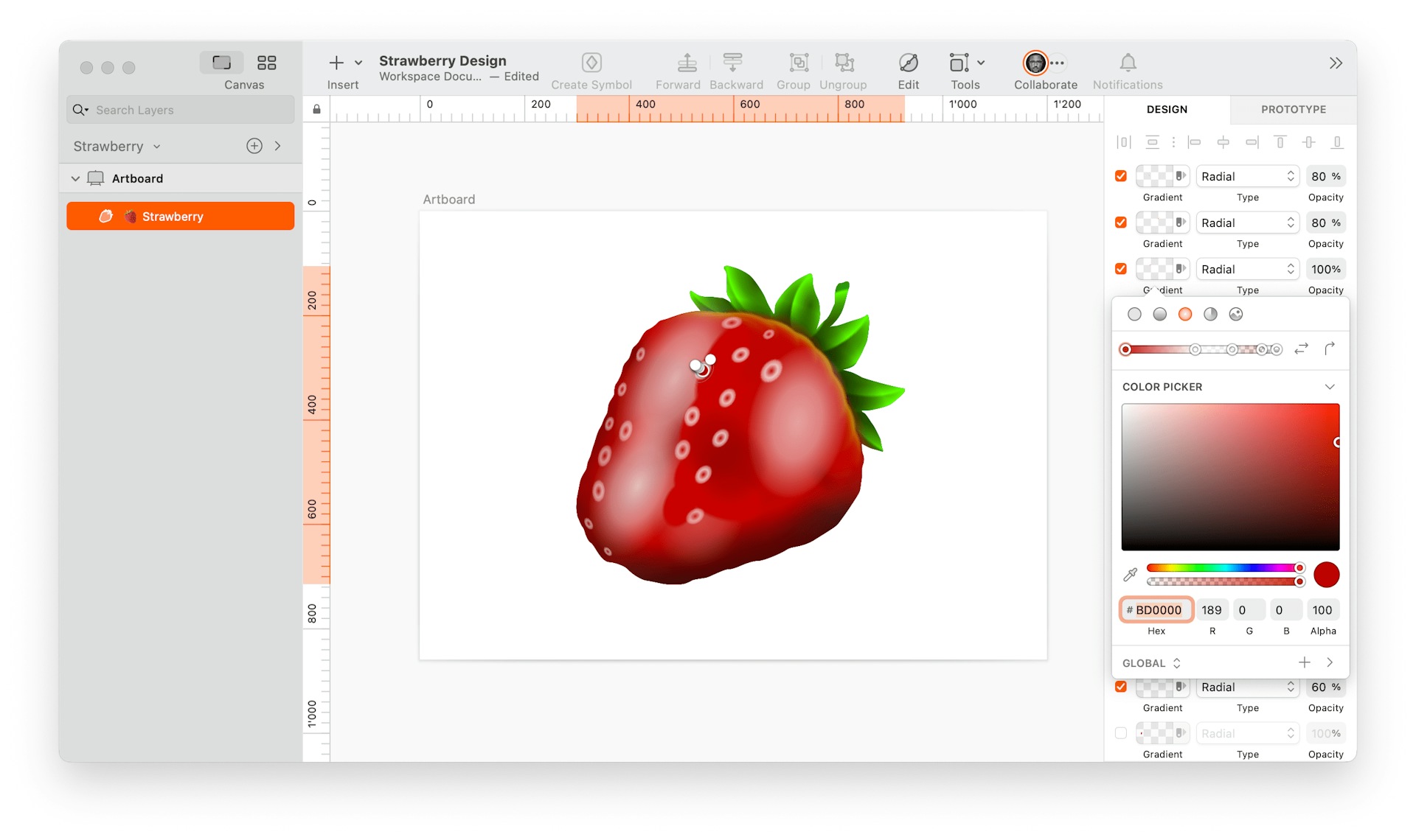 image of one-layered strawberry made in Sketch