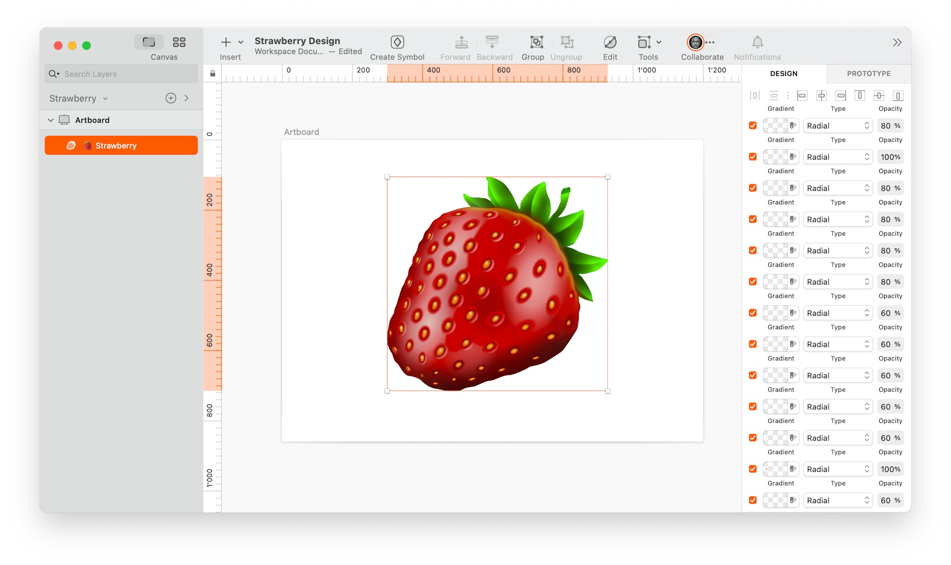 image of one-layered strawberry made in Sketch