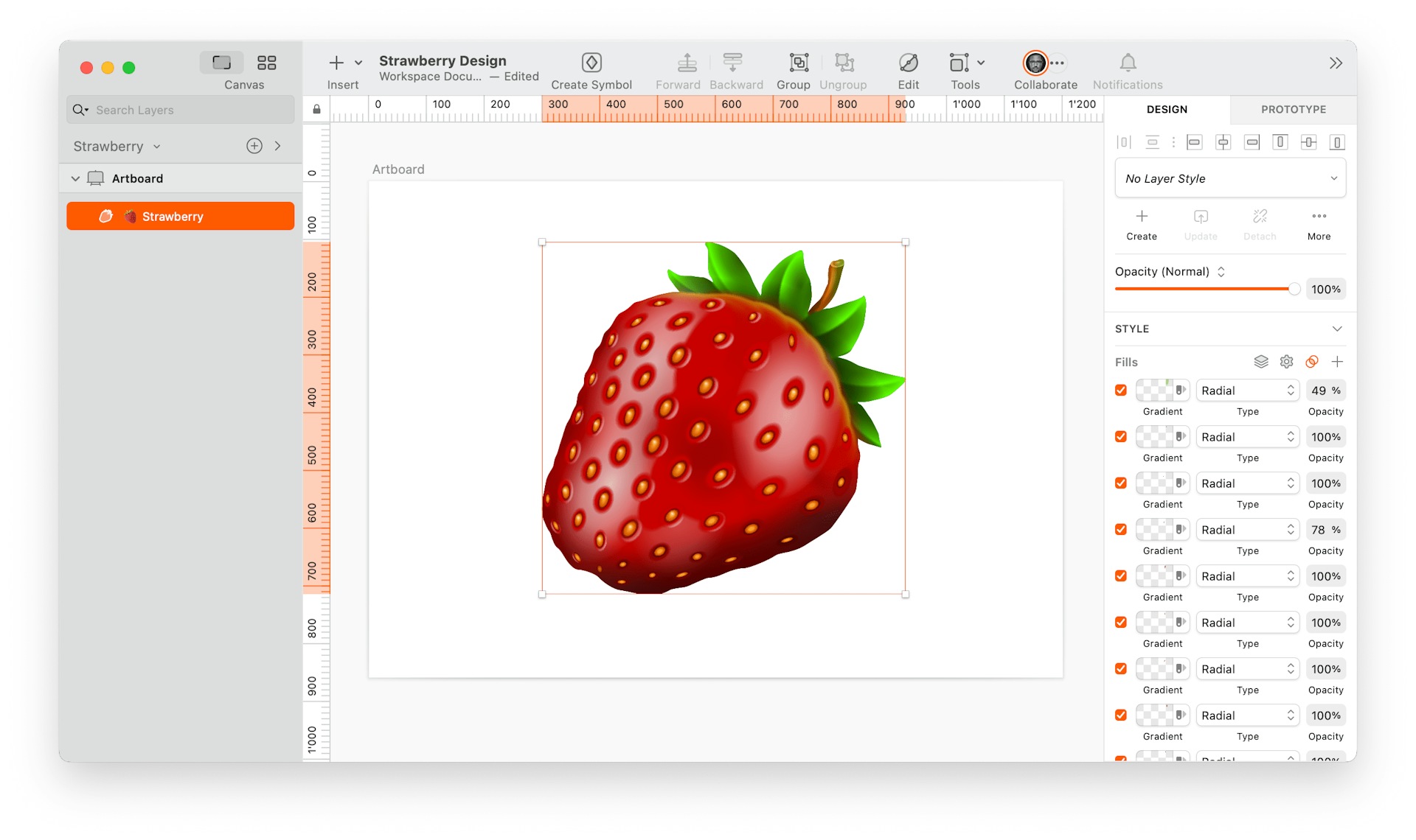 image of one-layered strawberry made in Sketch