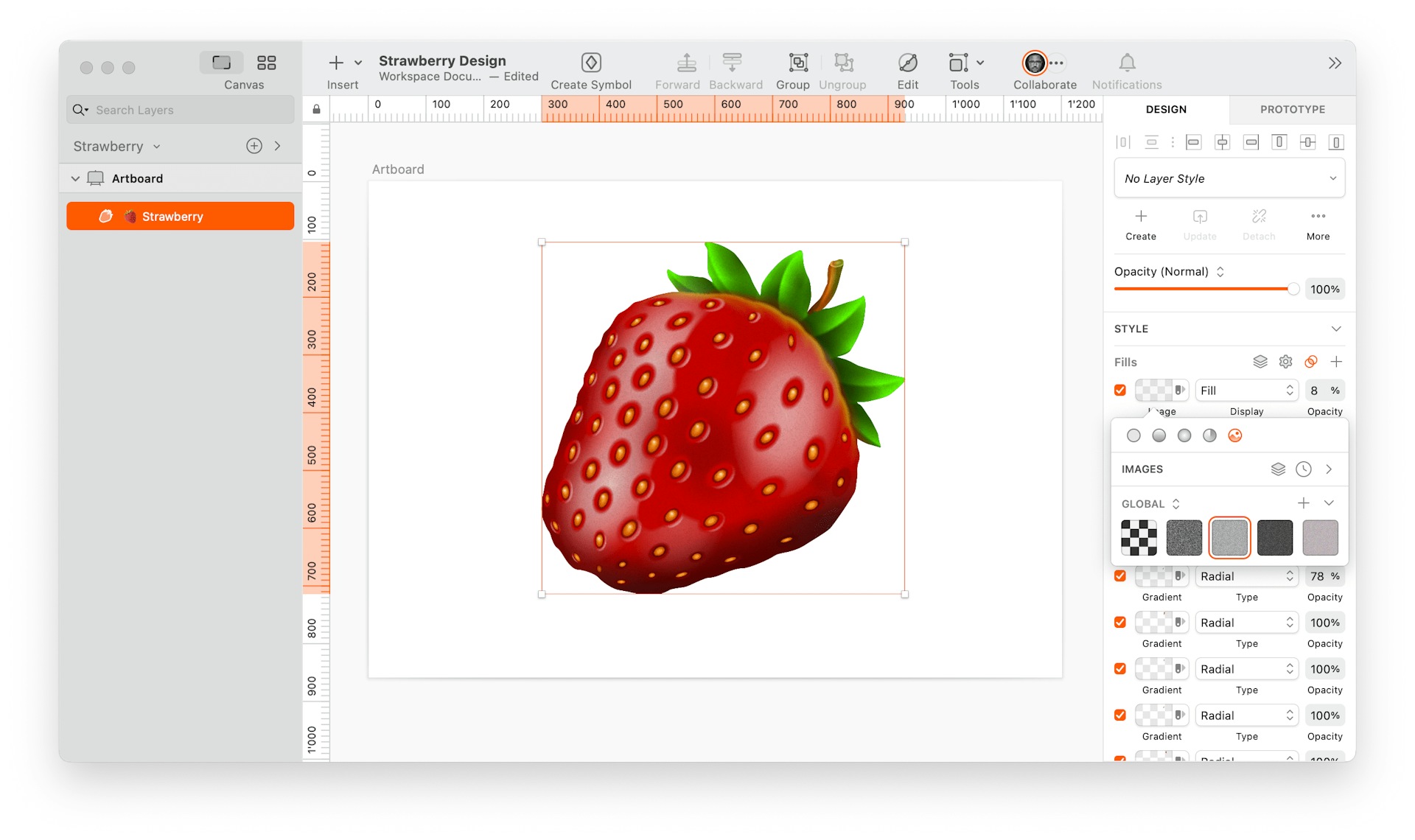 image of one-layered strawberry made in Sketch