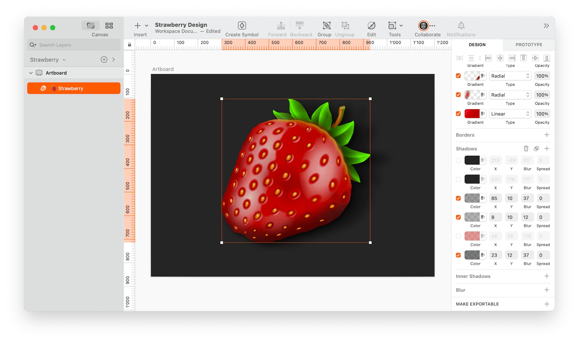 image of one-layered strawberry made in Sketch