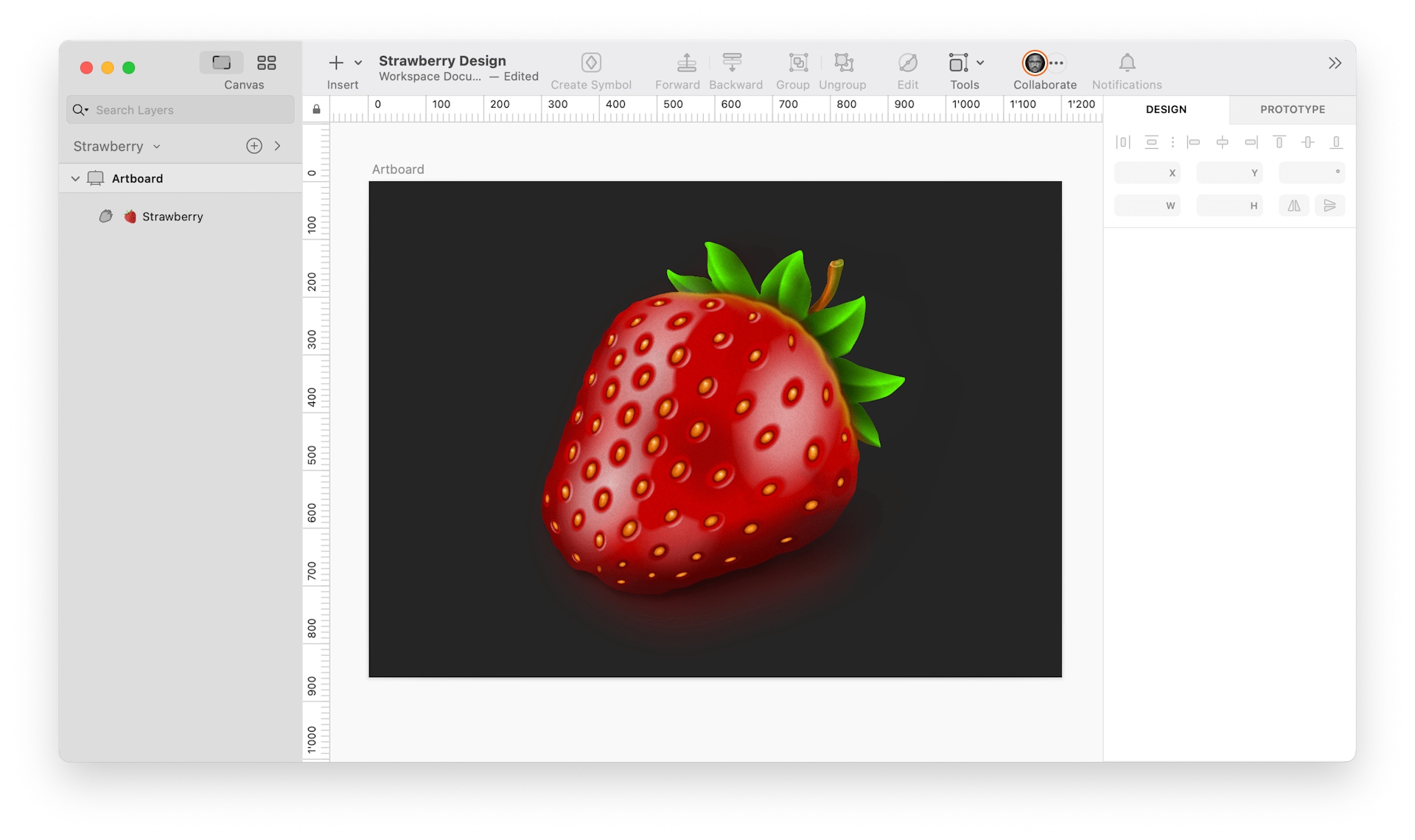 image of one-layered strawberry made in Sketch