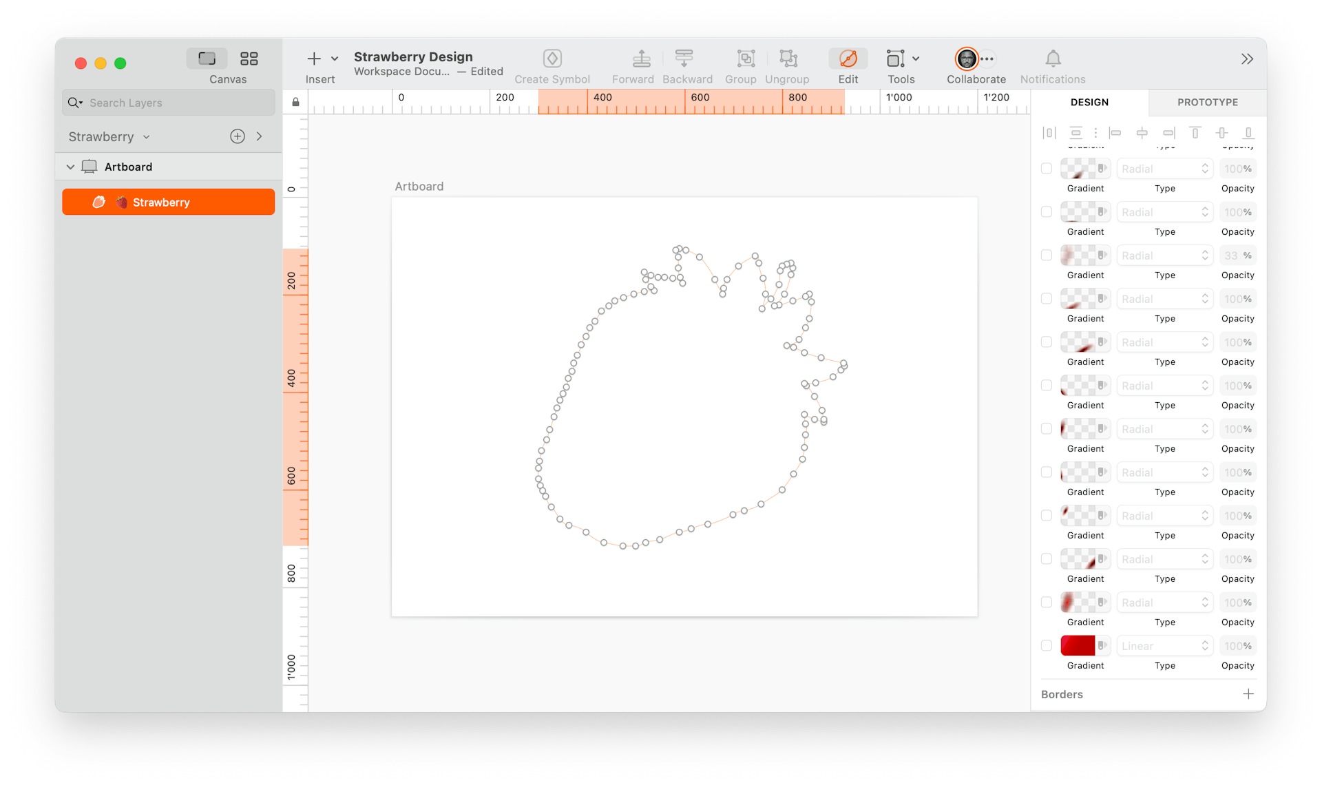 image of one-layered strawberry made in Sketch