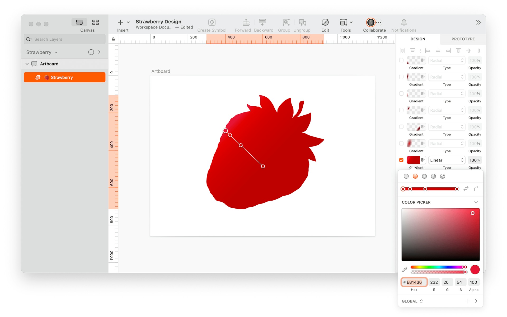 image of one-layered strawberry made in Sketch