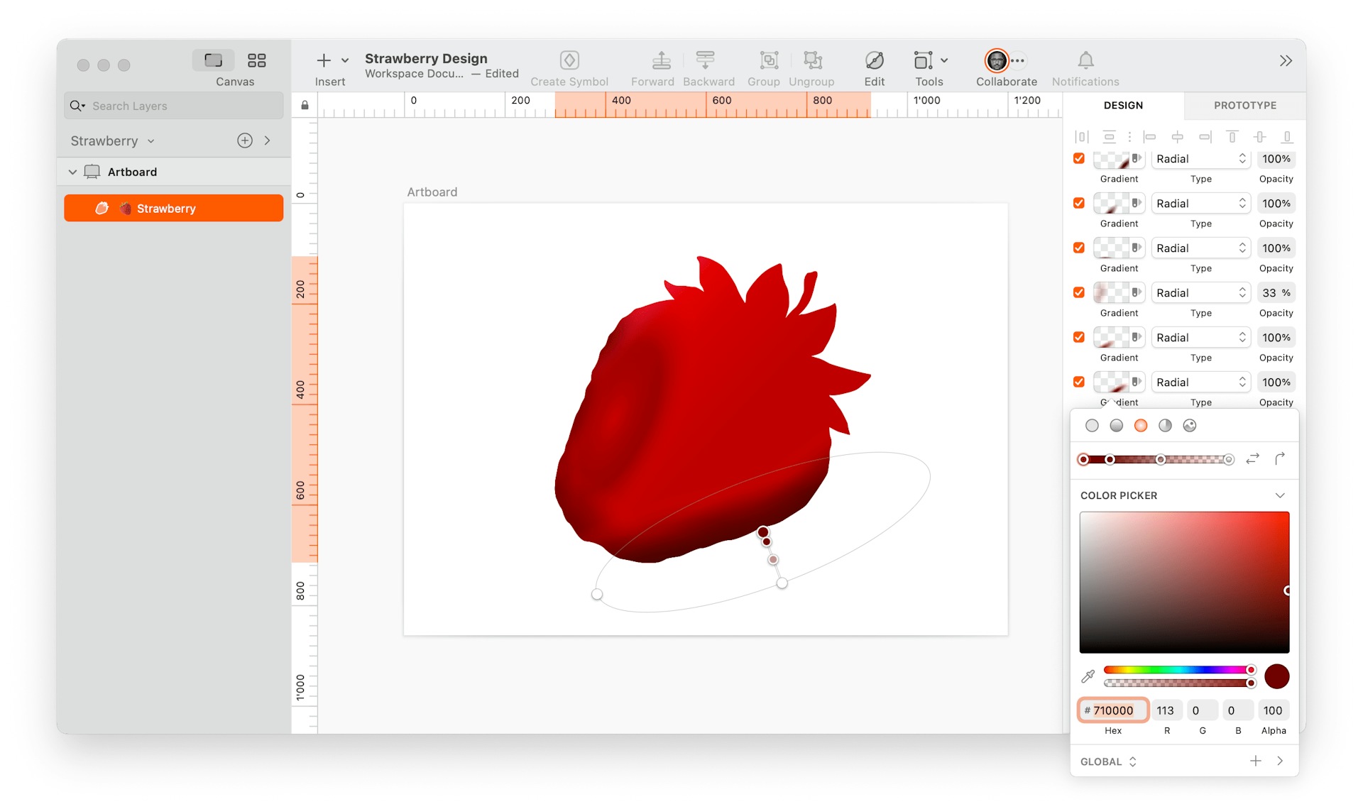 image of one-layered strawberry made in Sketch