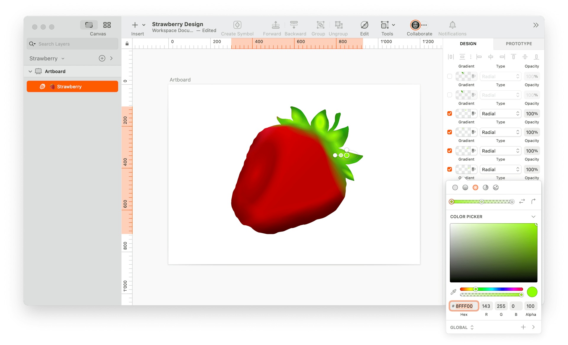 image of one-layered strawberry made in Sketch