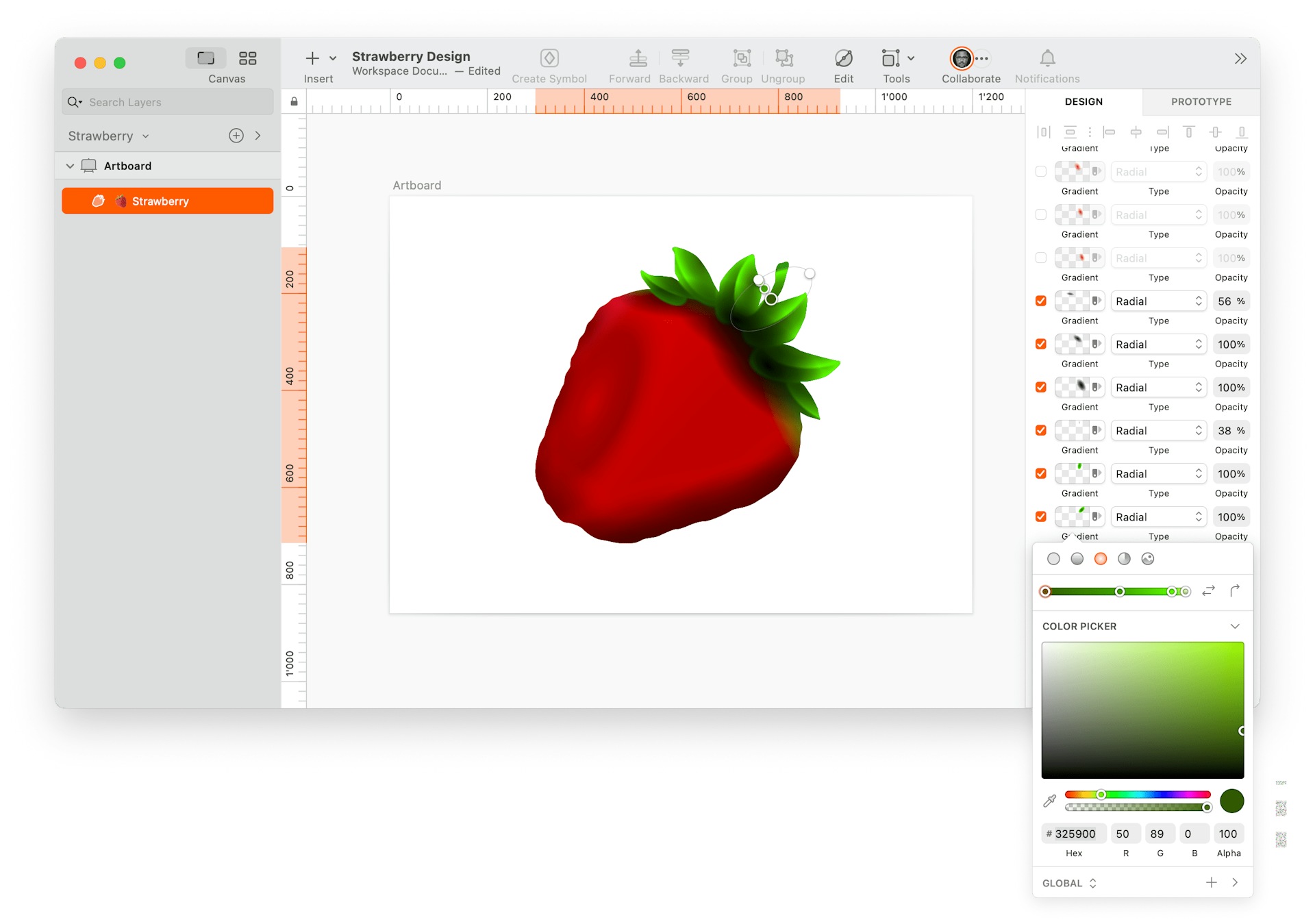 image of one-layered strawberry made in Sketch