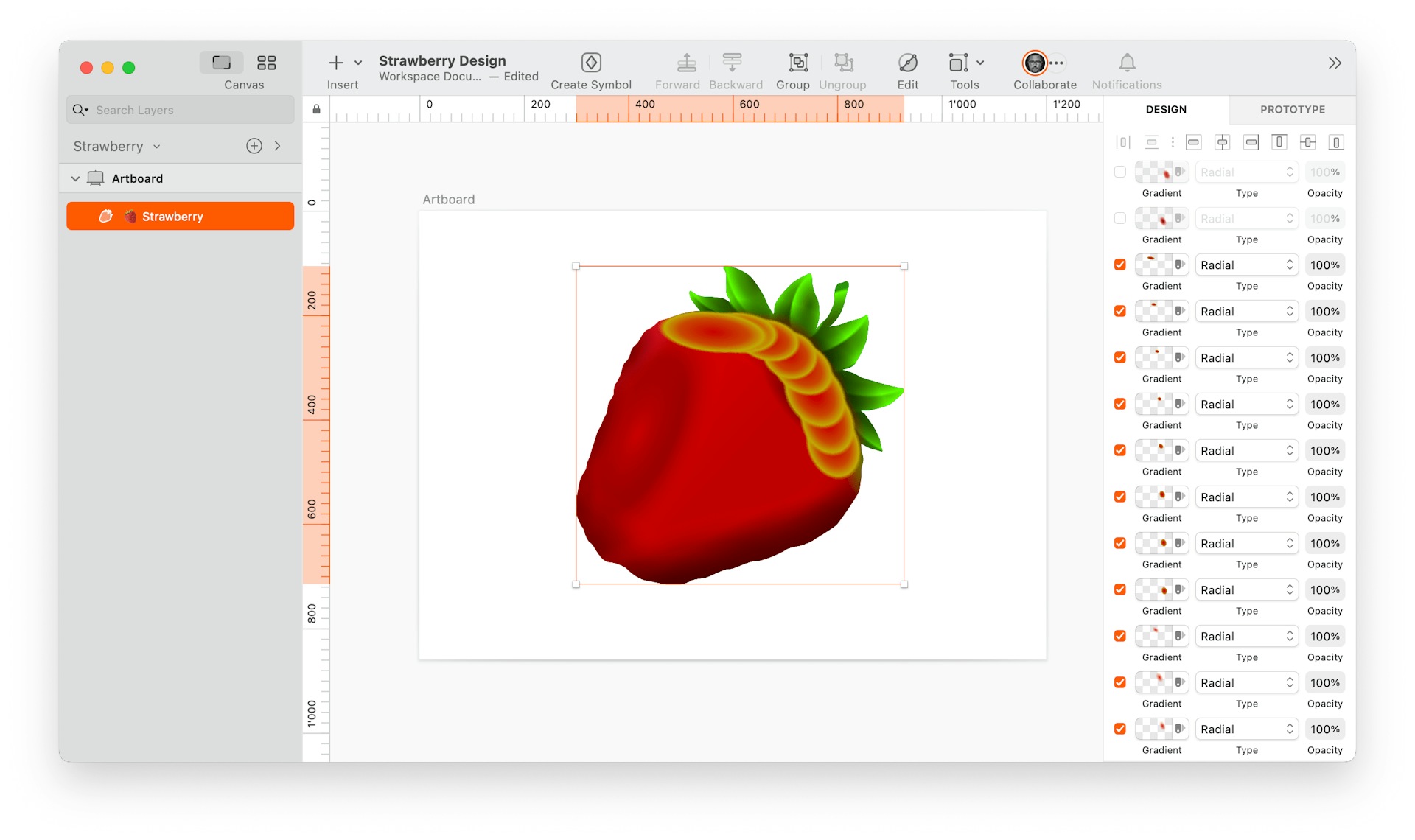 image of one-layered strawberry made in Sketch