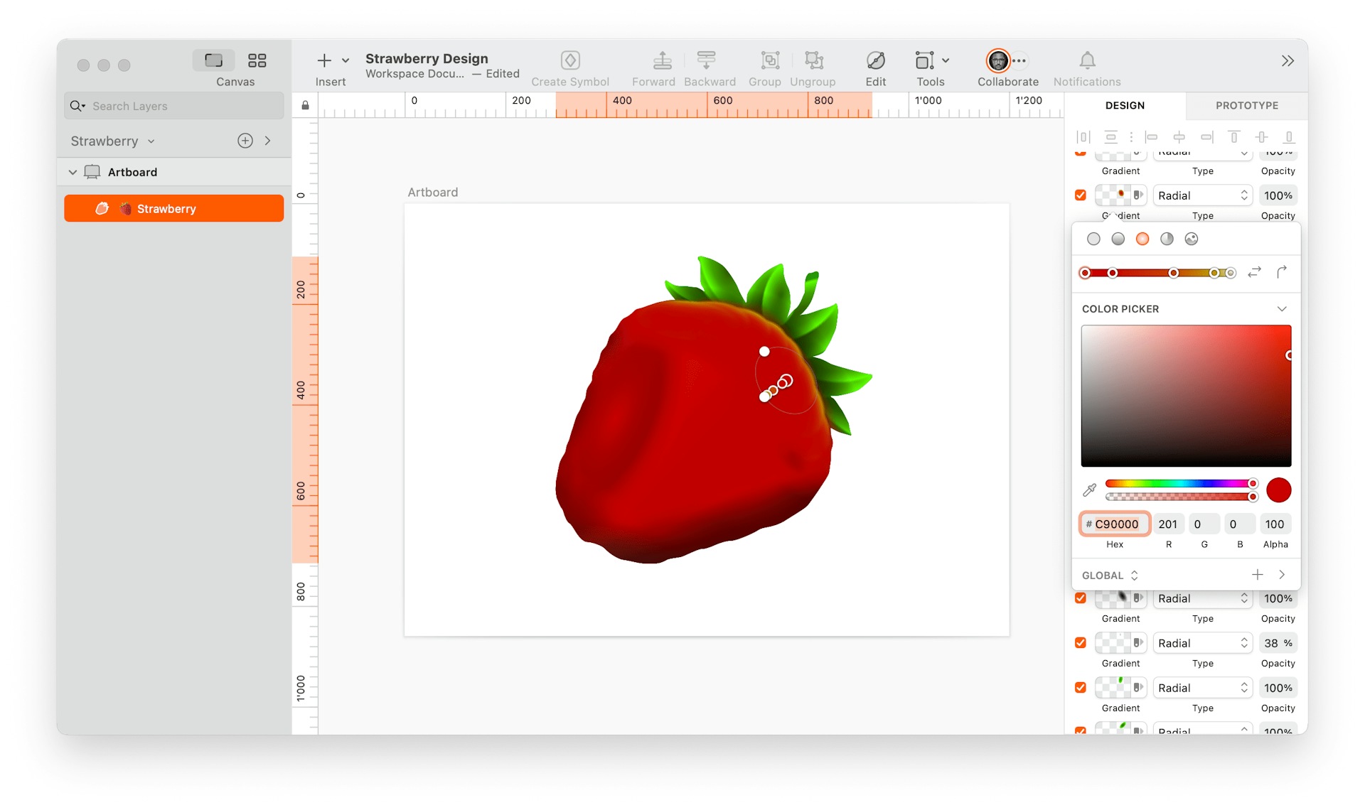 image of one-layered strawberry made in Sketch