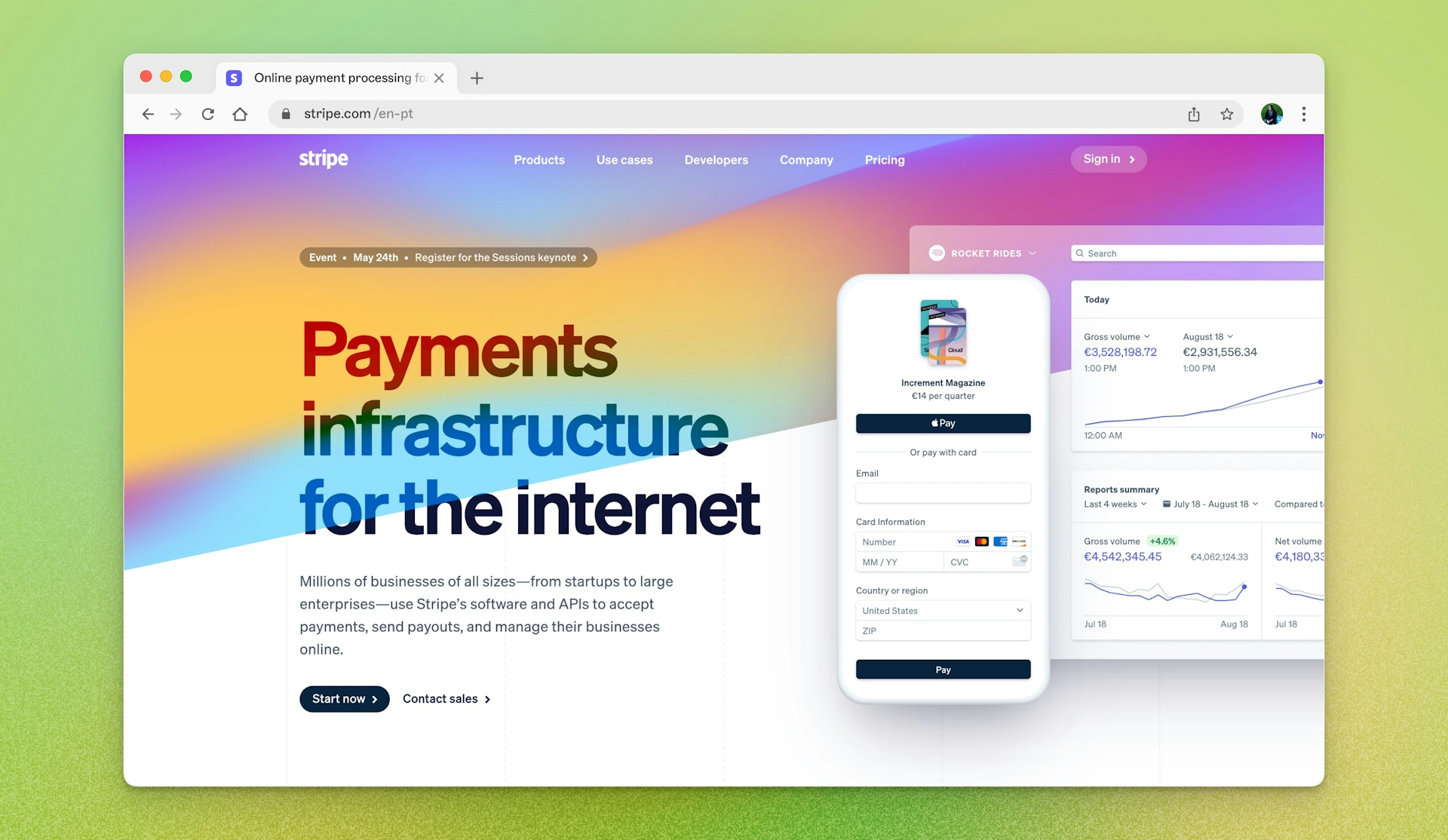 Screenshot of Stripe’s homepage