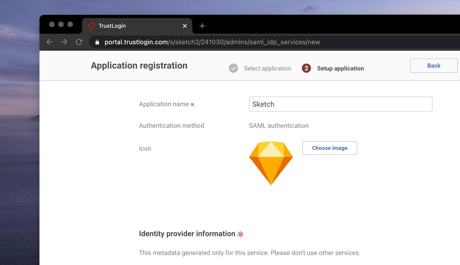 An image showing where to type Sketch and where to upload the logo.