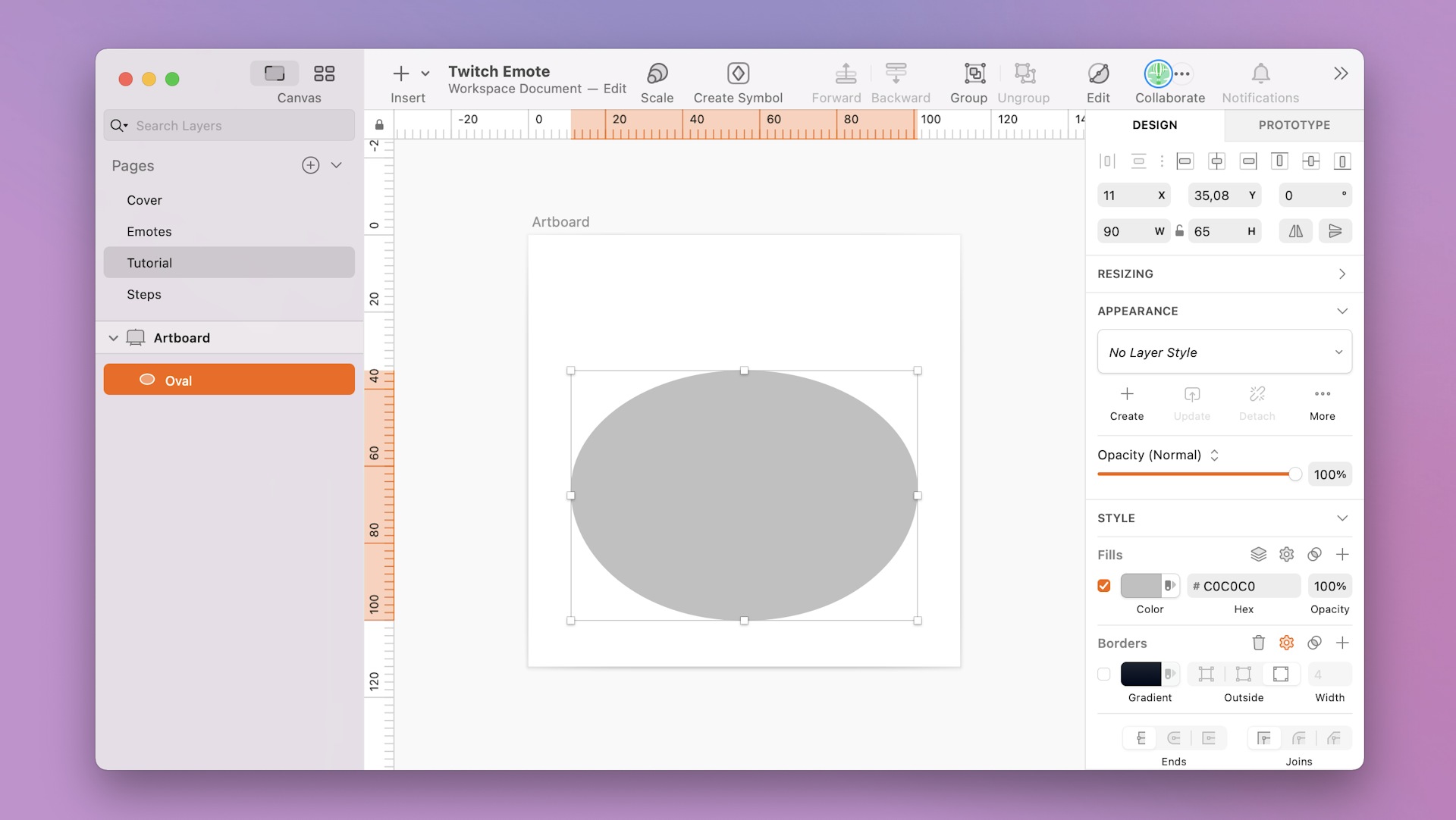 An oval made in Sketch’s Mac app.