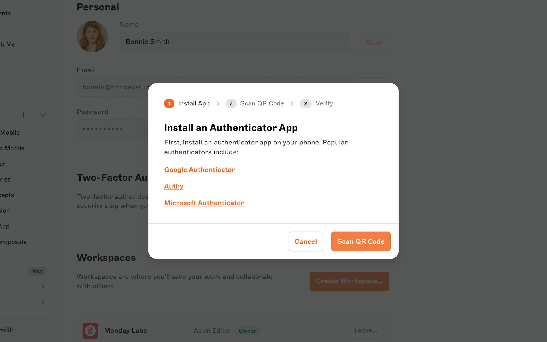 An image showing the authenticating app options