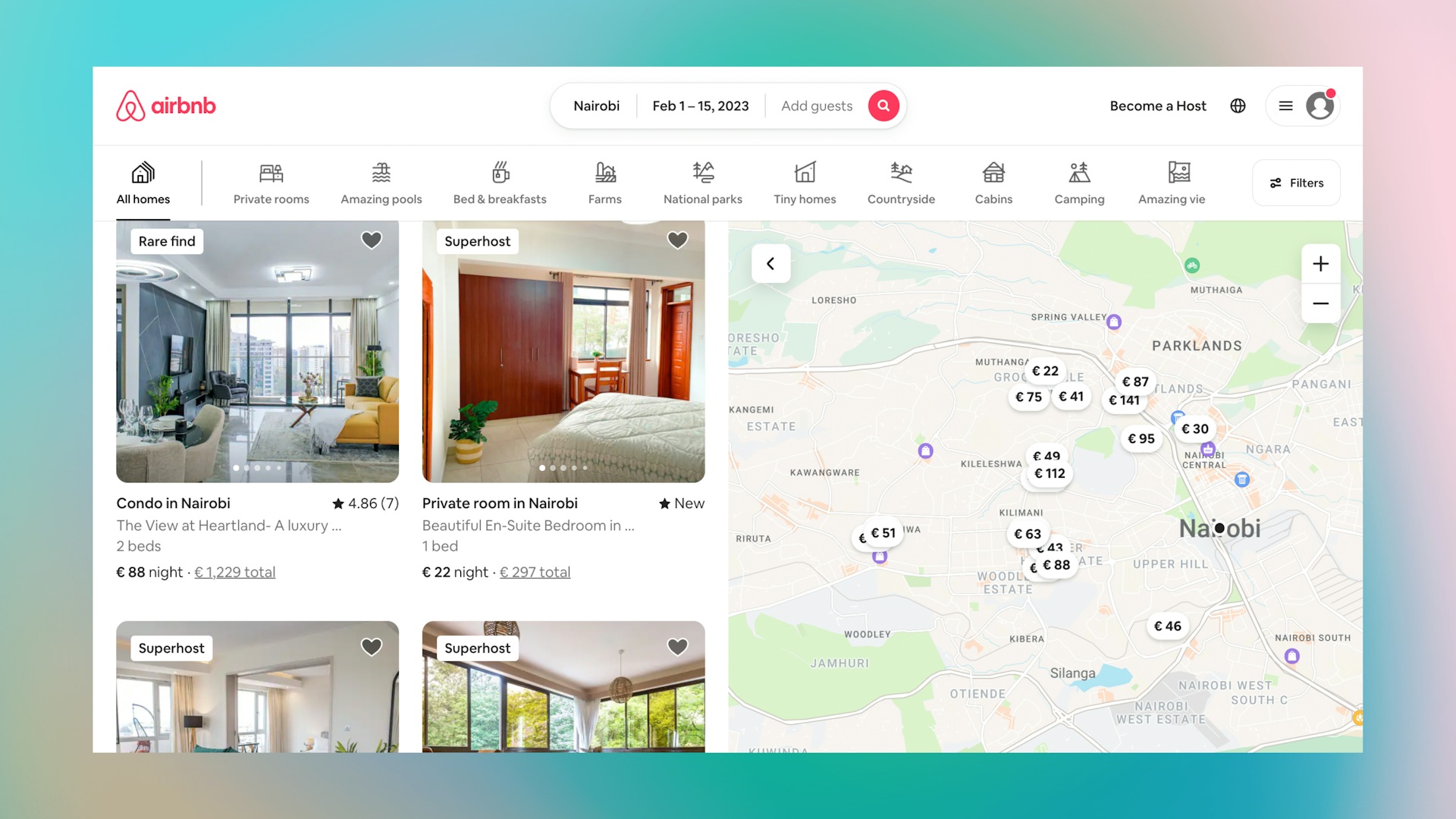 A screenshot of AirBnBs user interface.