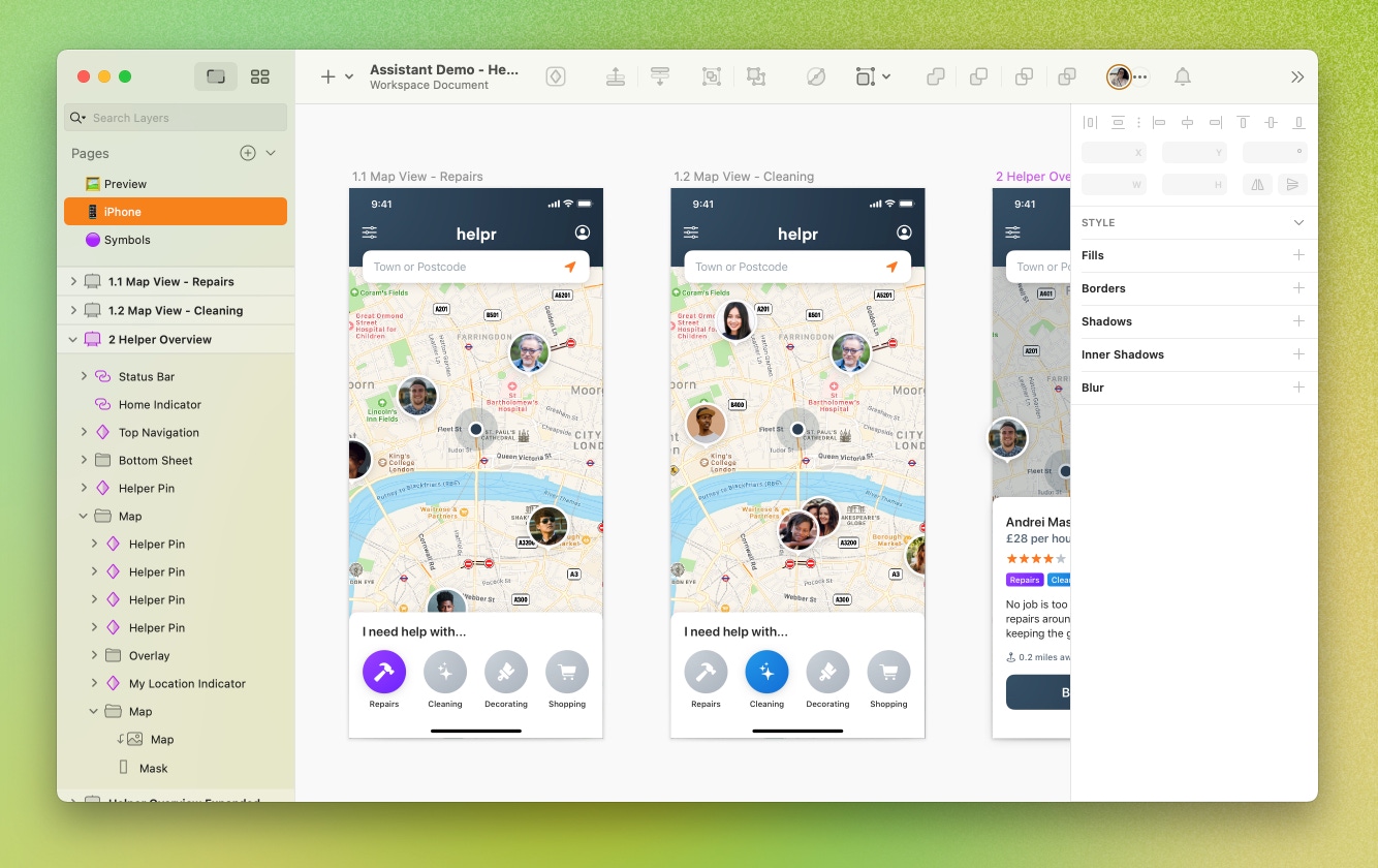 A visual of a high fidelity prototype of an app made in Sketch