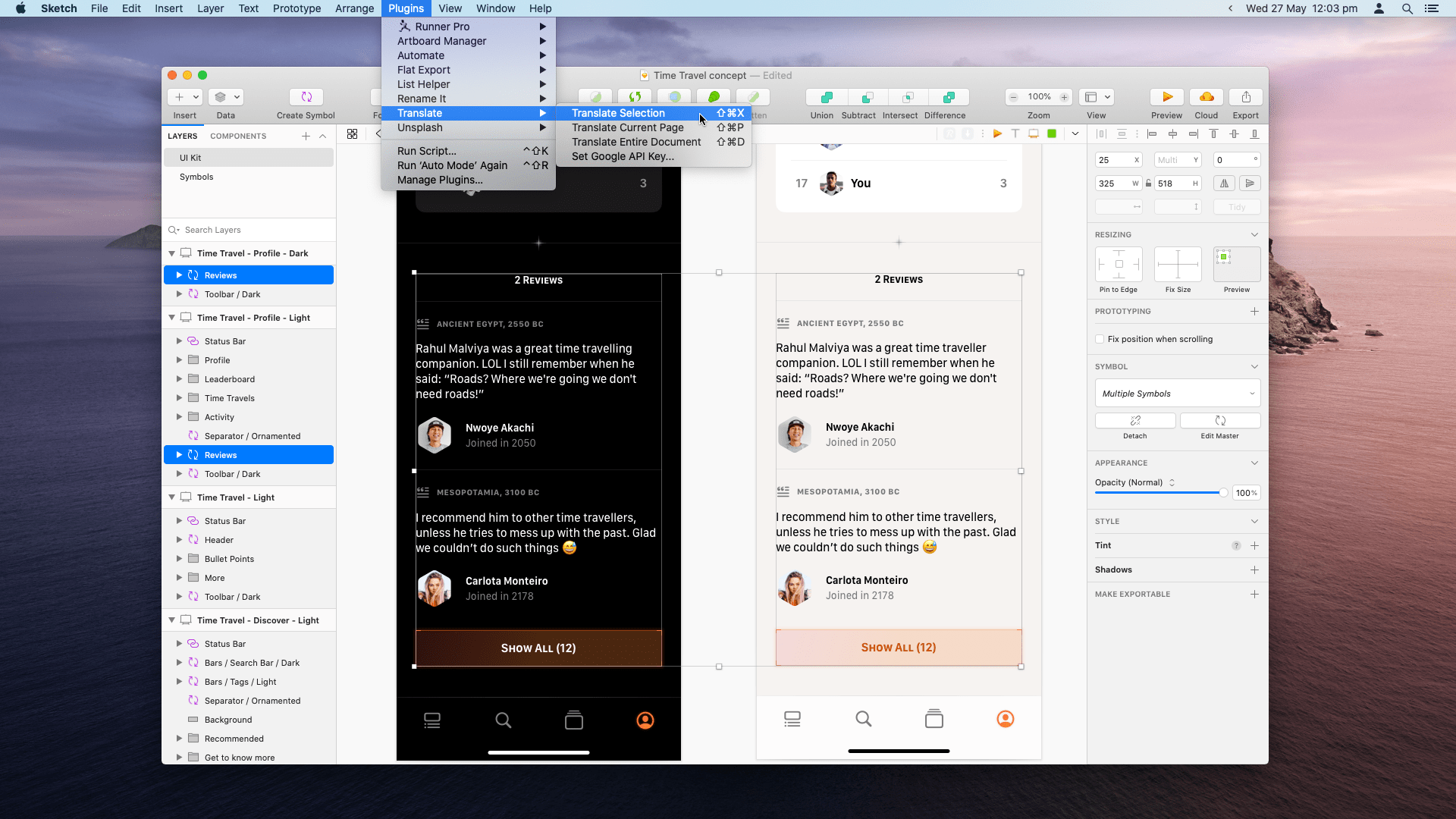 Using Autotranslate to quickly translate text within a Sketch document